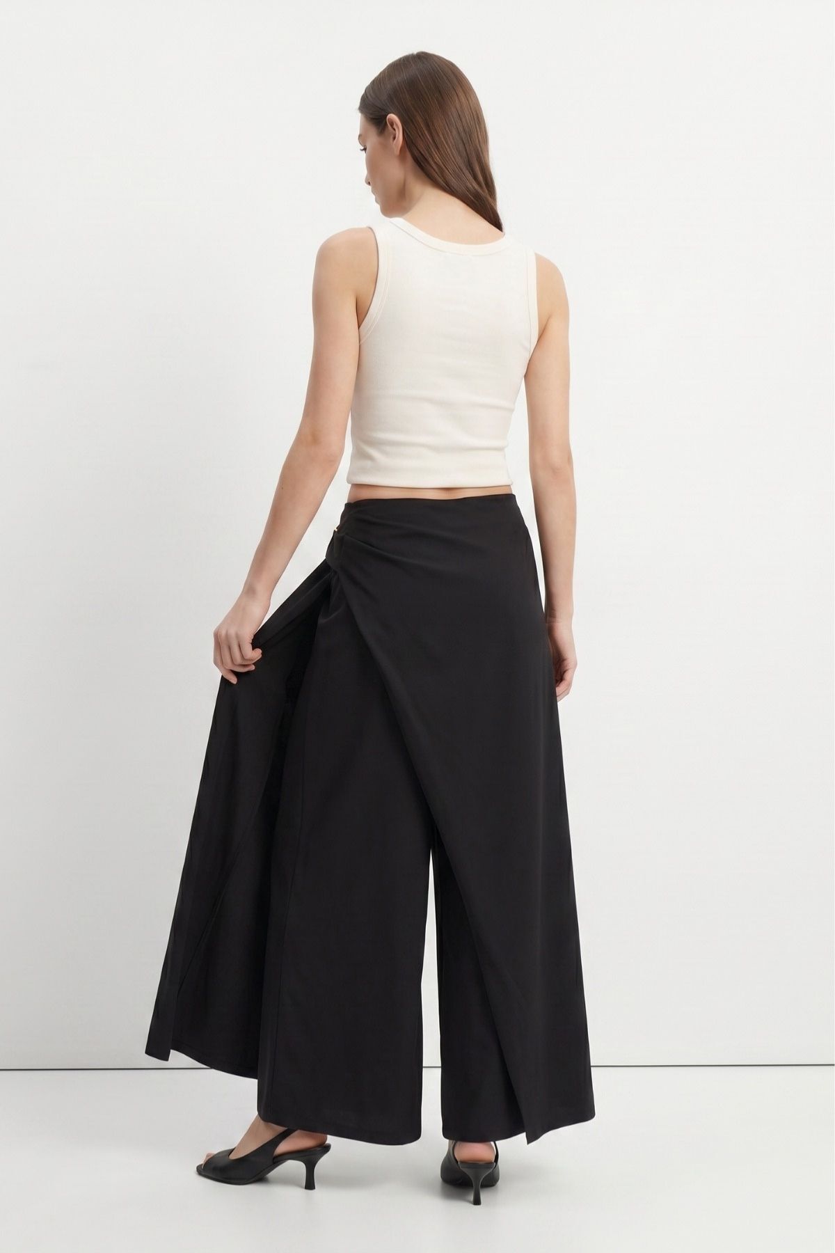 Toka Detaylı Geniş Paça Pantolon 261501 Siyah - RAYS