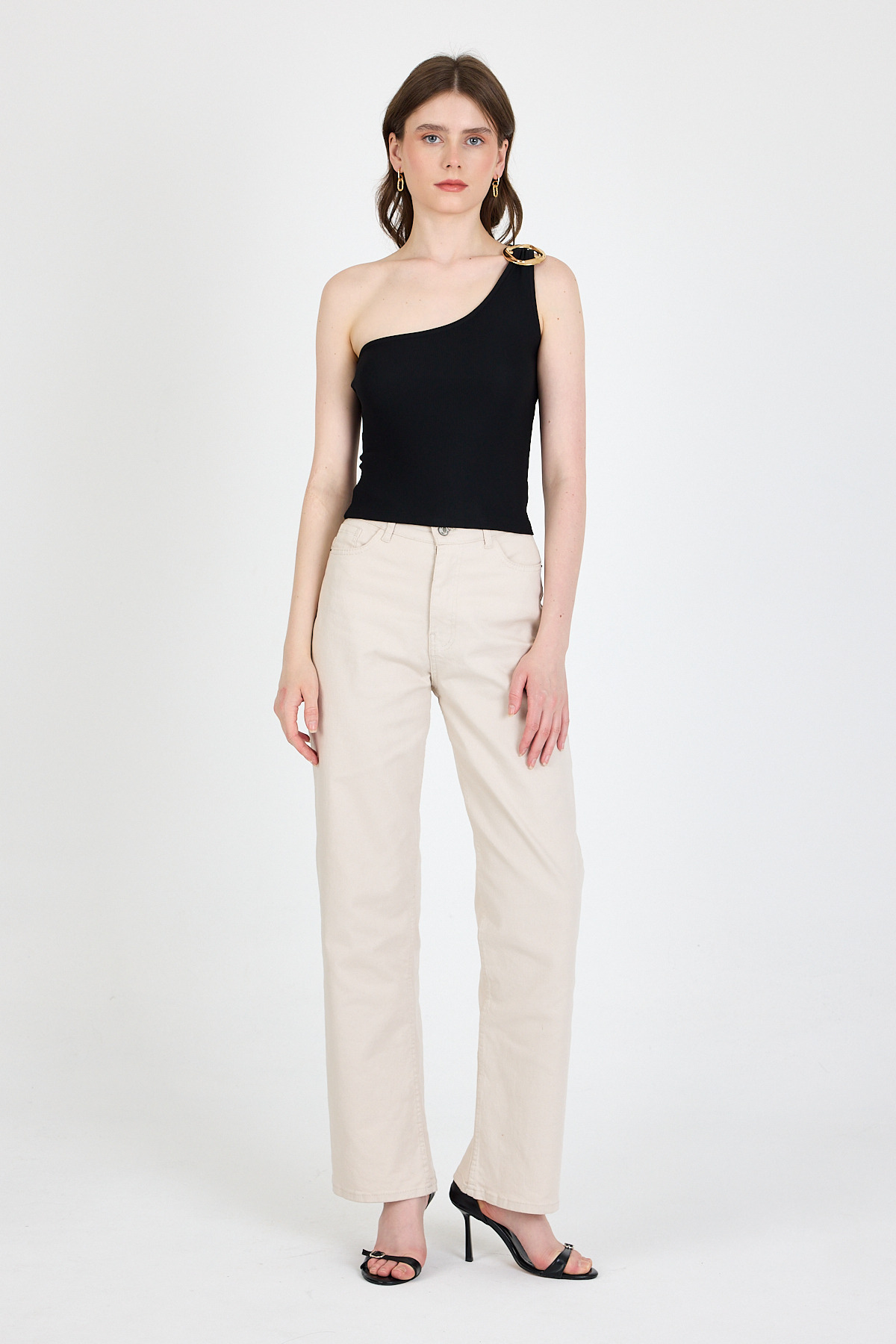 Siyah Toka Detaylı Tek Omuz Bluz 1649 - 3