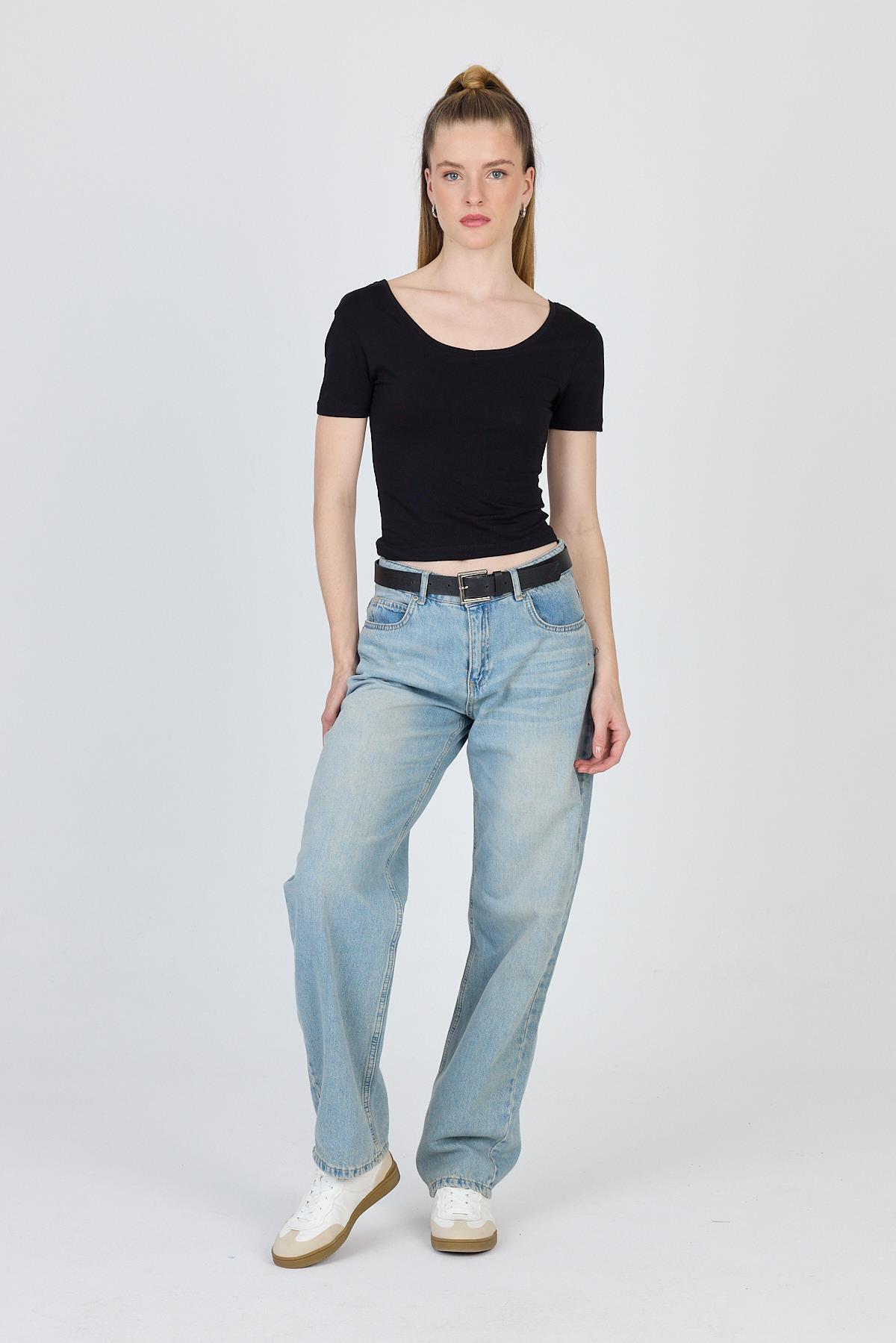 Siyah U Yaka Pamuklu Slim Fit Tişört 9186M - 6