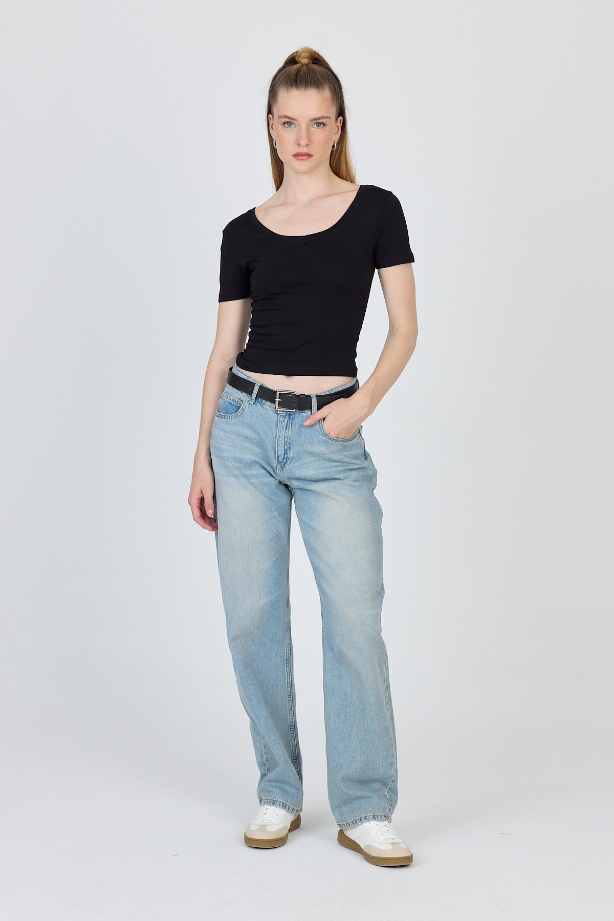 Siyah U Yaka Pamuklu Slim Fit Tişört 9186M - RAYS