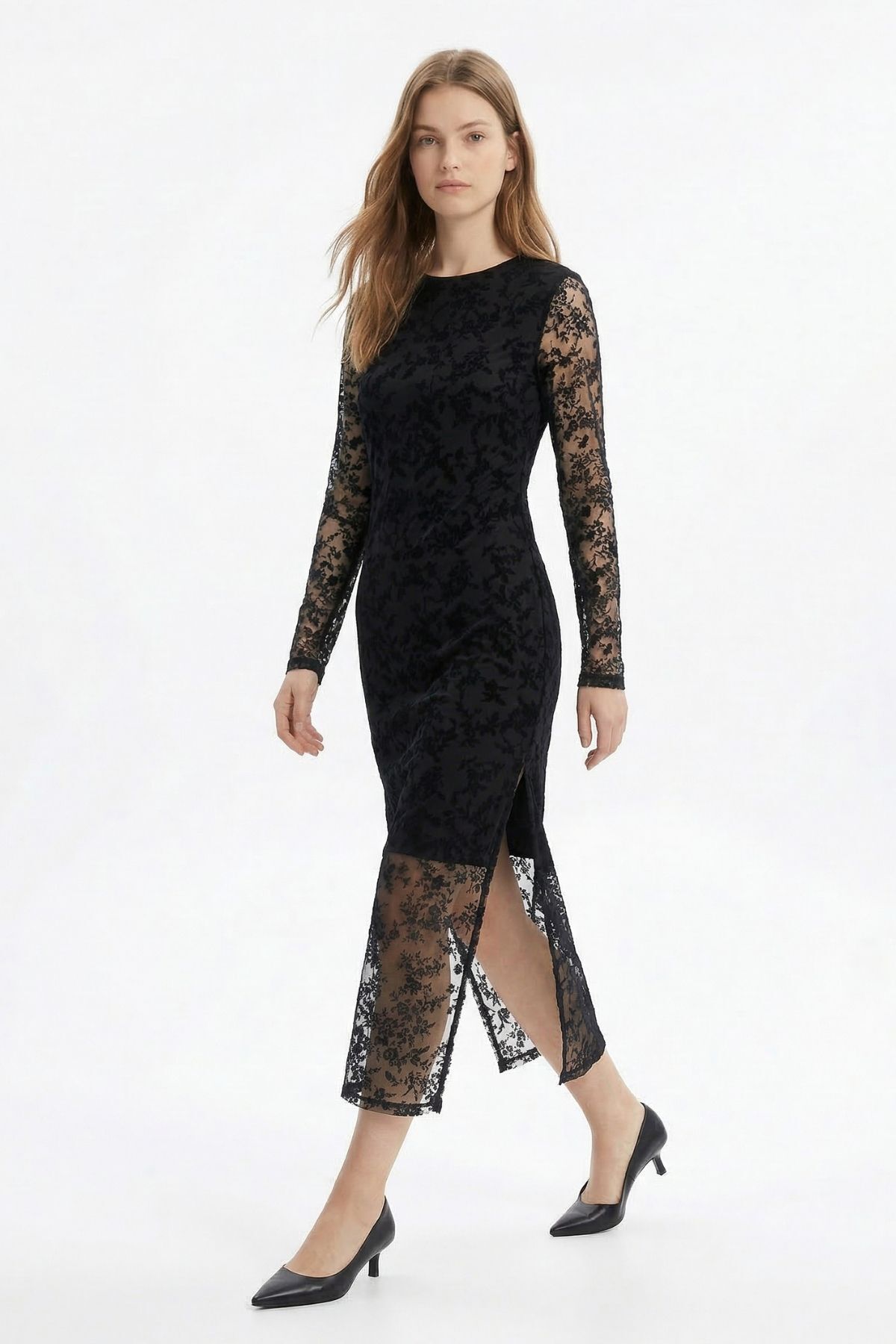 Siyah Uzun Kalem Elbise 8517A - 1