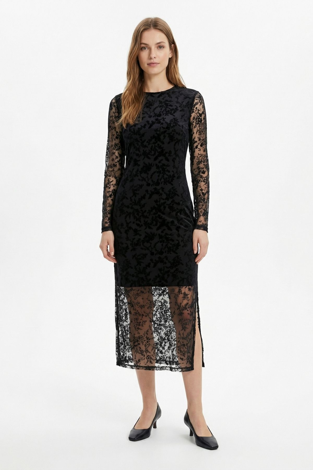 Siyah Uzun Kalem Elbise 8517A - RAYS (1)