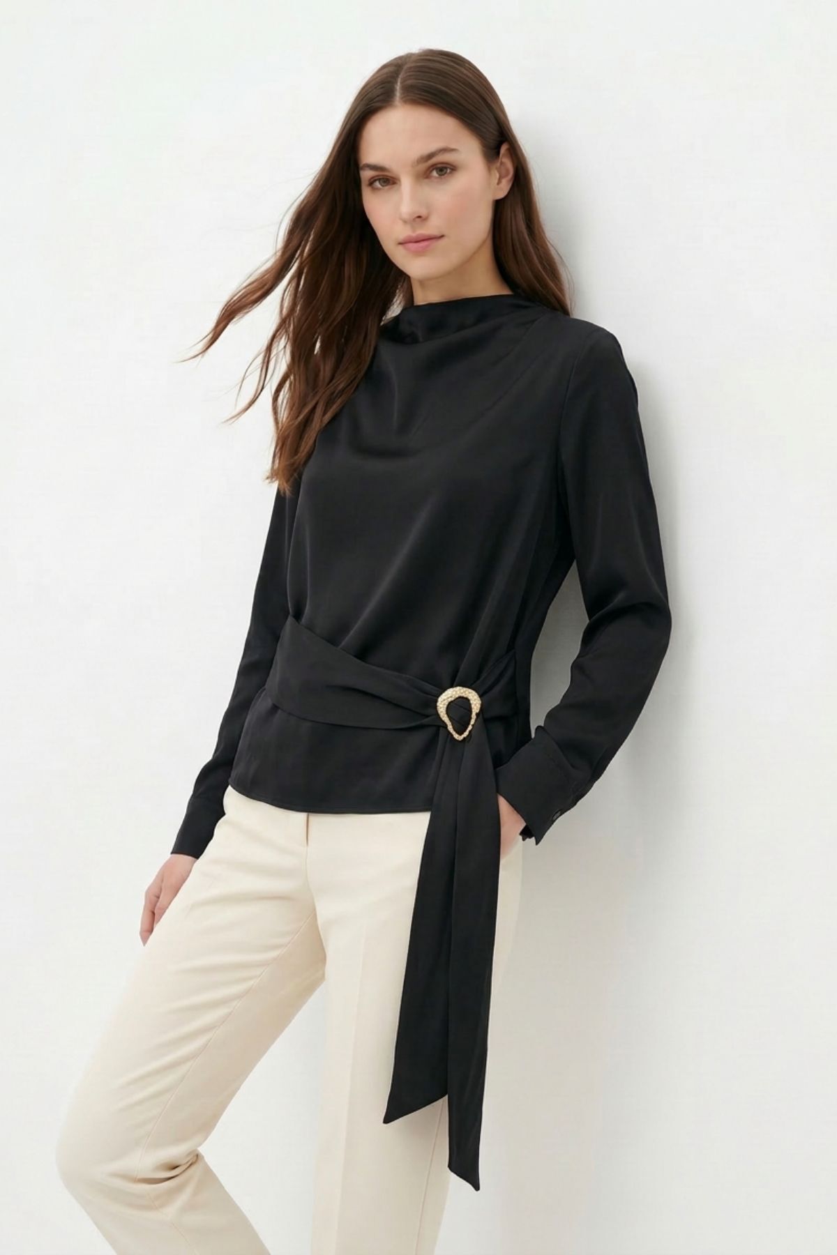 Siyah Uzun Kol Bel Detay Bluz 261109 - 1