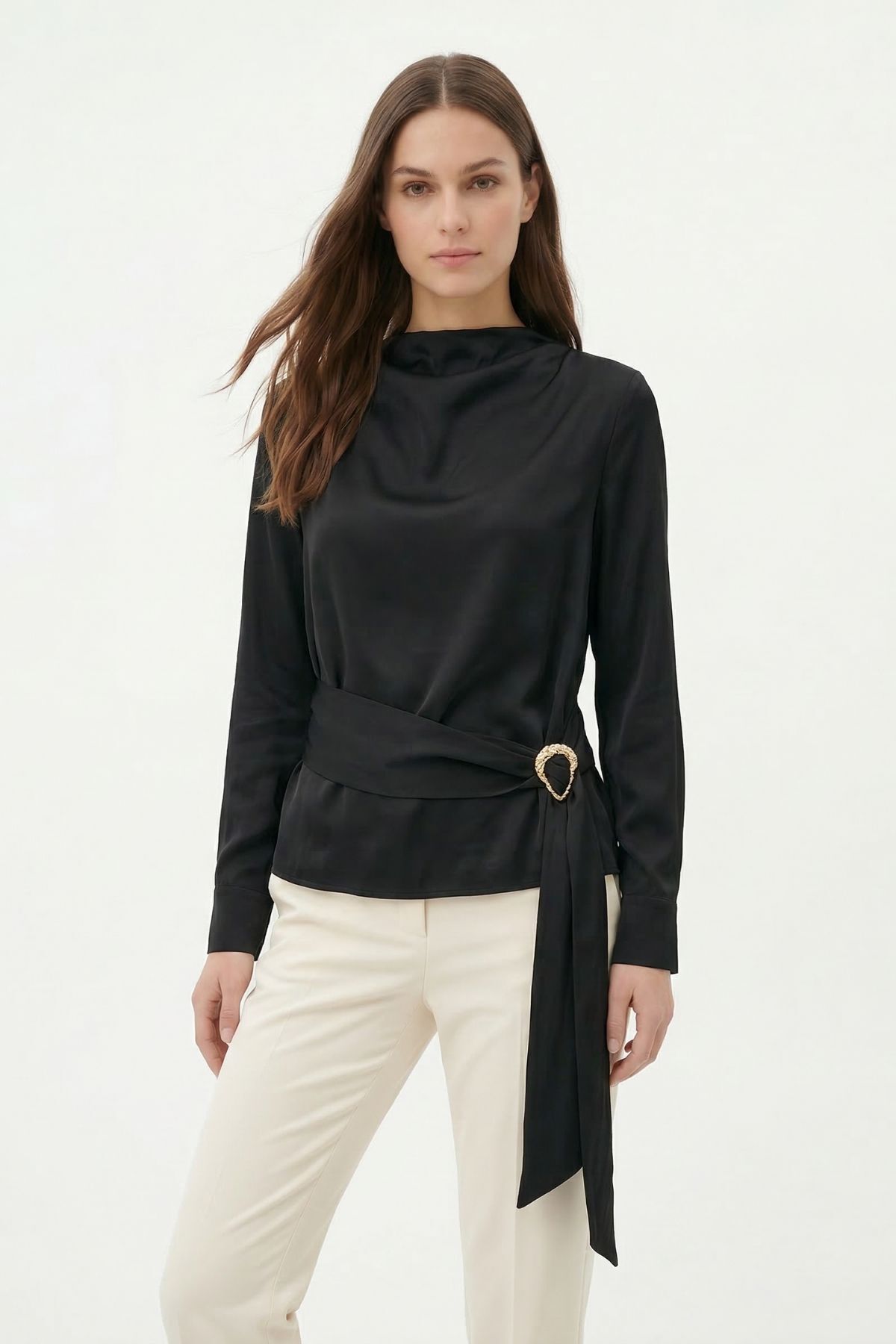 Siyah Uzun Kol Bel Detay Bluz 261109 - RAYS