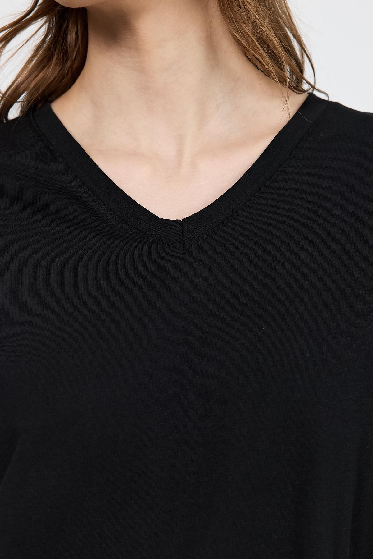 Siyah V Yaka %100 Pamuk Comfort Fit Tişört 2143M - 4