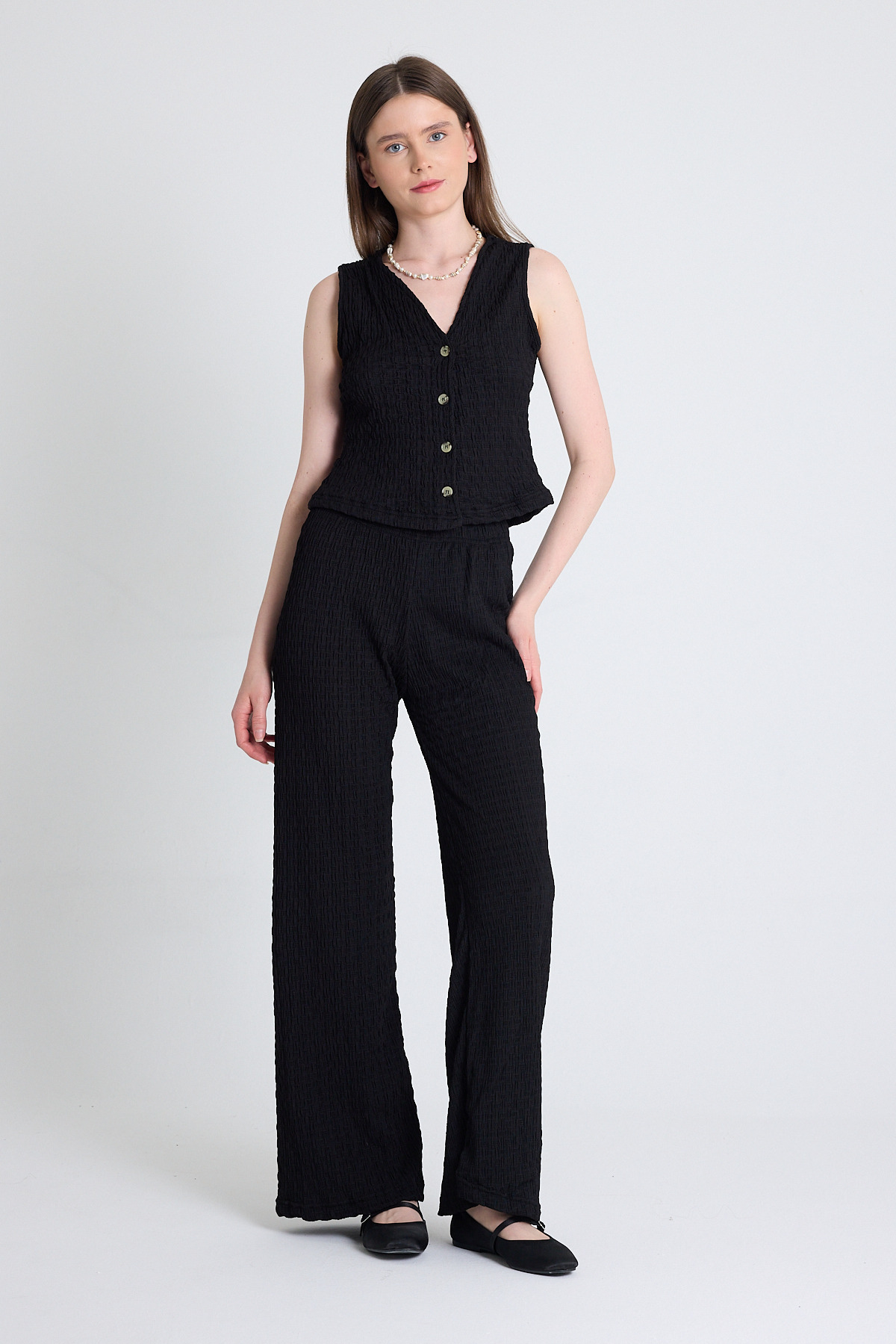 Siyah V Yaka Yelek ve Pantolon Takımı 3000 - 1