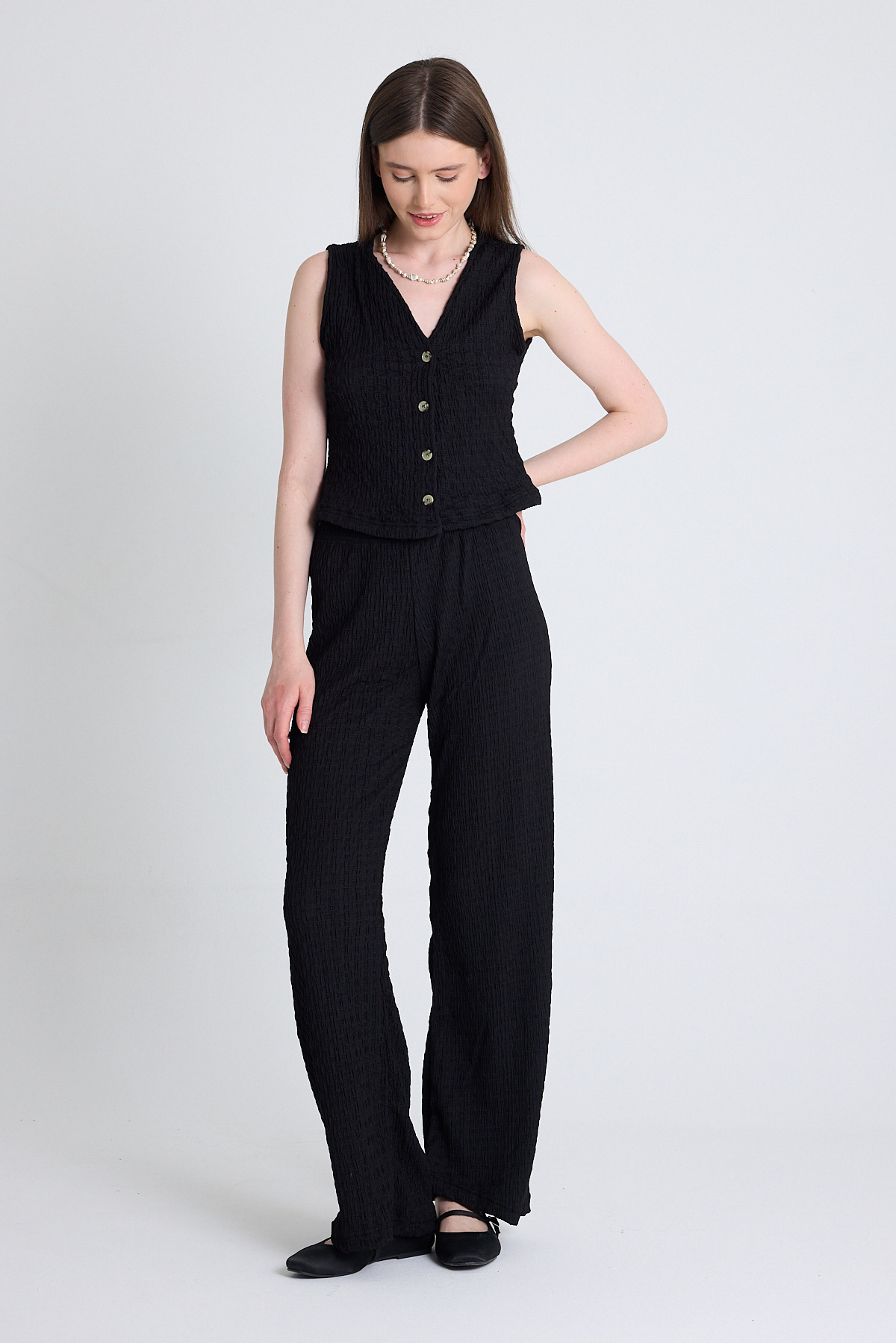 Siyah V Yaka Yelek ve Pantolon Takımı 3000 - RAYS