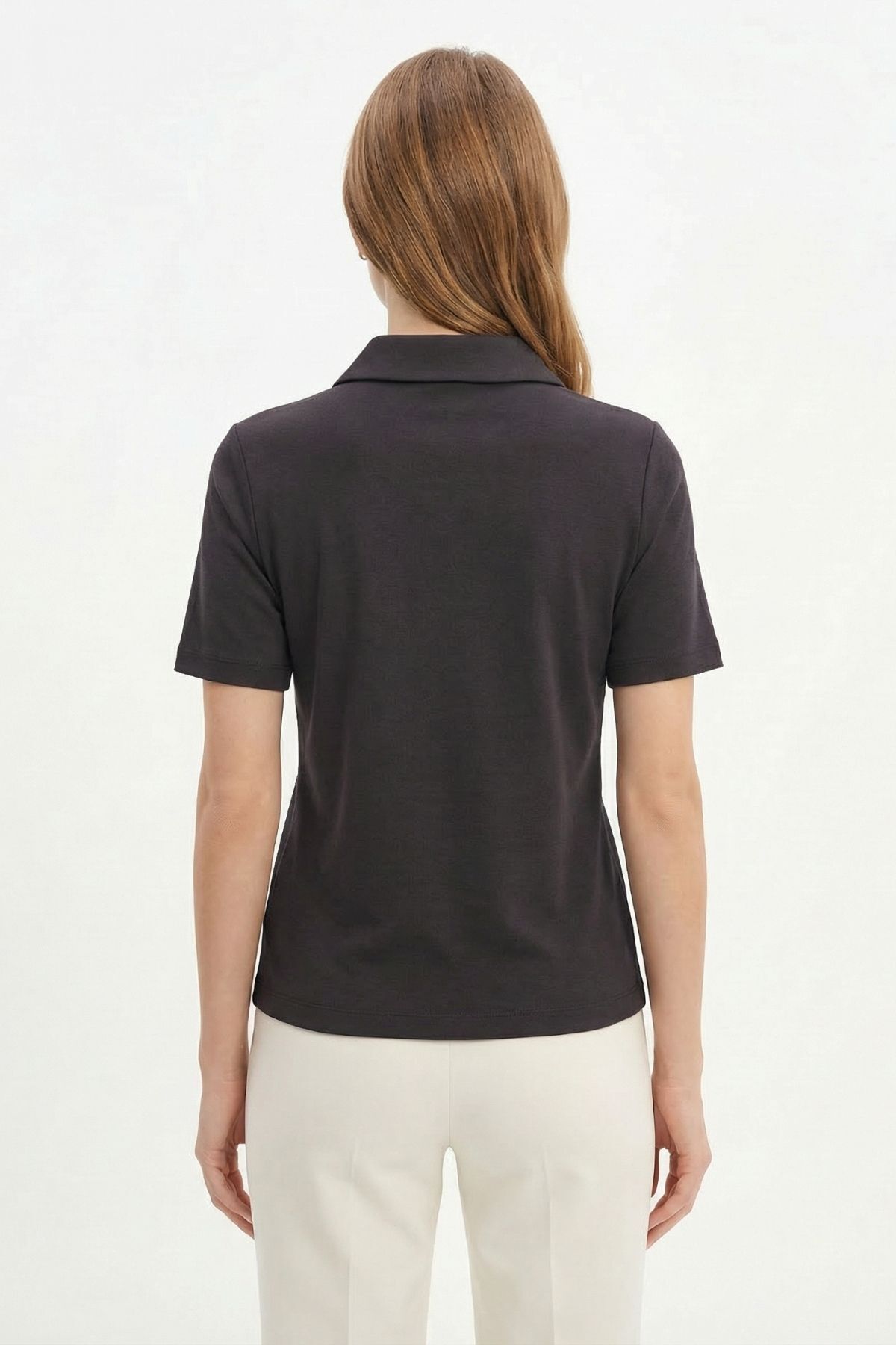 Siyah Yaka Taşlı Kısa Kollu Tişört 6294 - RAYS