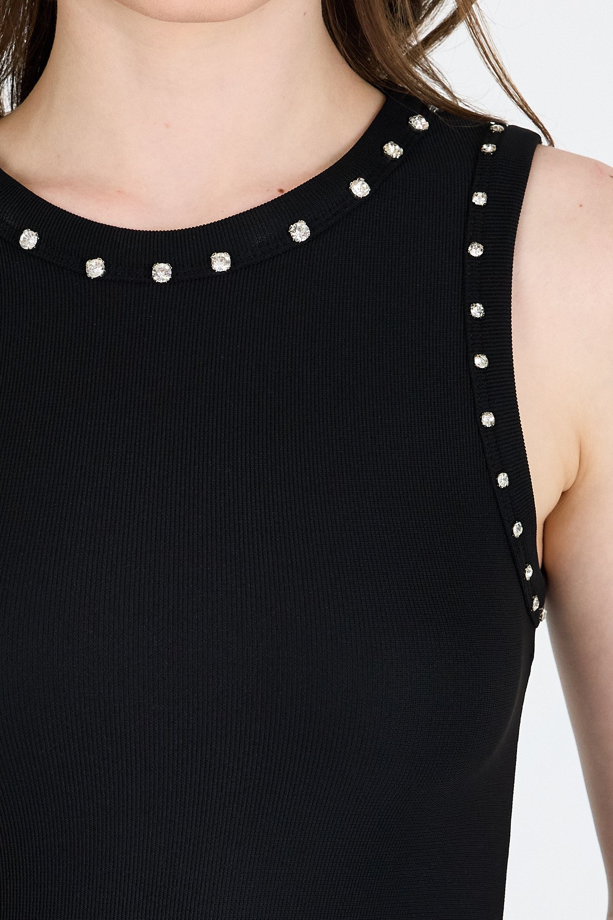 Siyah Yaka Ve Omuz Taş Detaylı Ribanalı Örme Atlet 1249 - 4