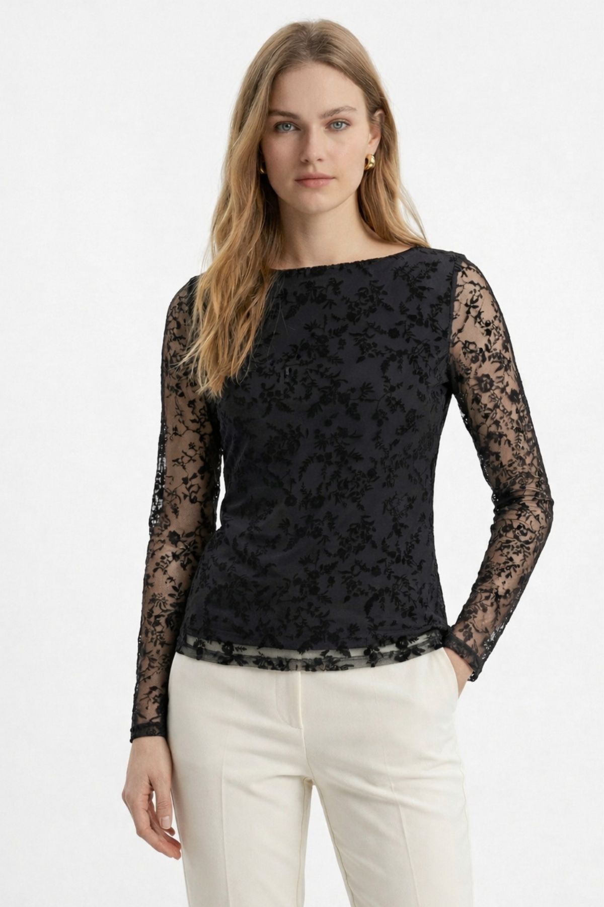 Siyah Yandan Büzgülü Desenli Bluz 8476A - 2