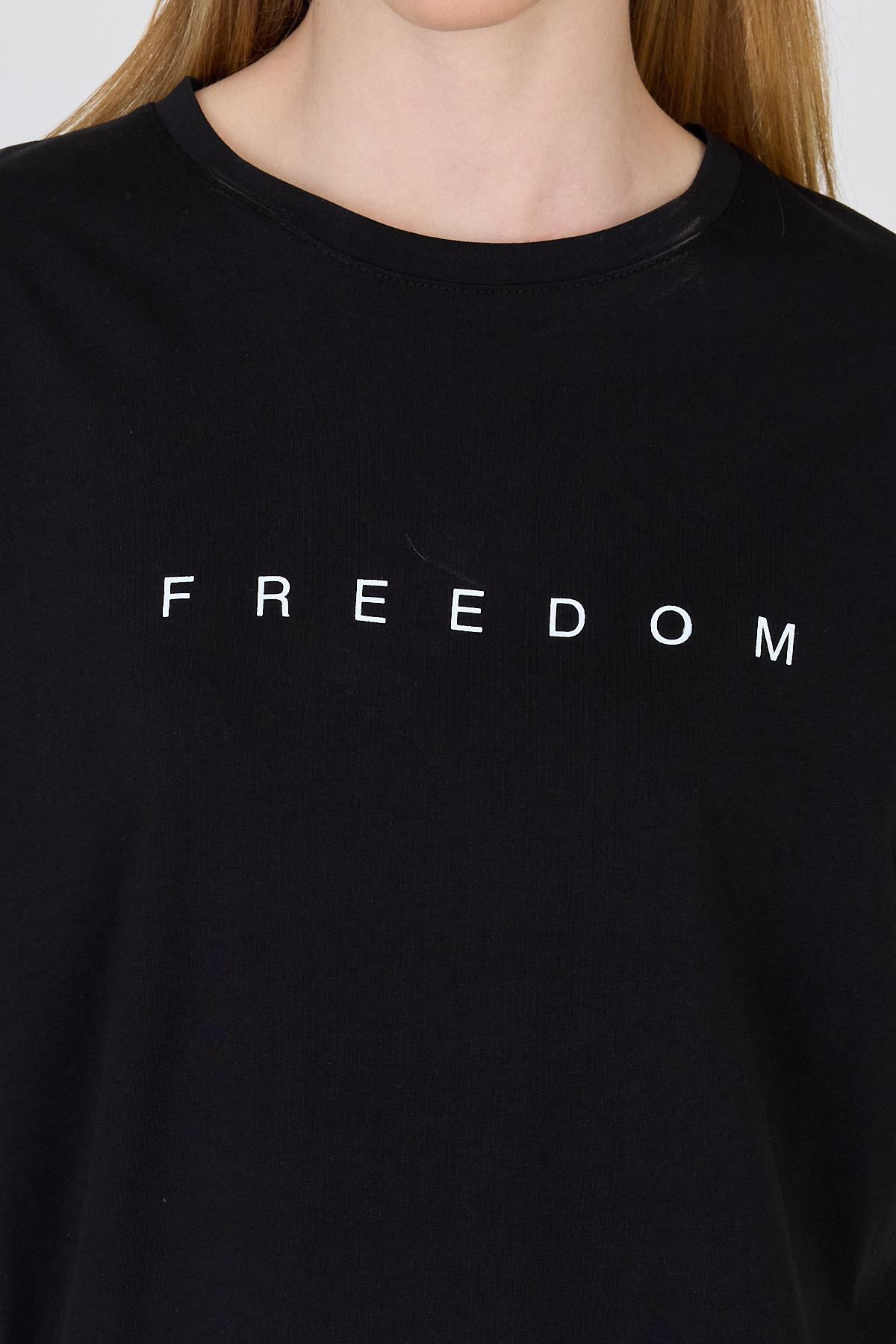 Siyah Yazı Baskılı %100 Pamuk Oversize Tişört 2150-3M - RAYS