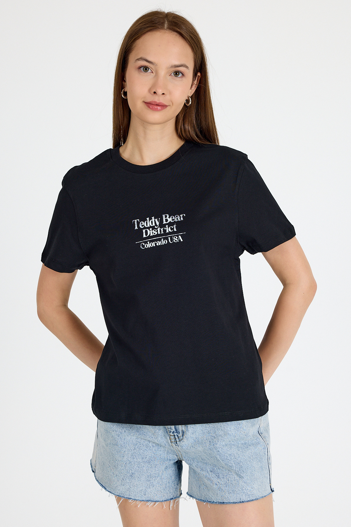 Siyah Yazı Baskılı Oversize Tişört 6462 - 1