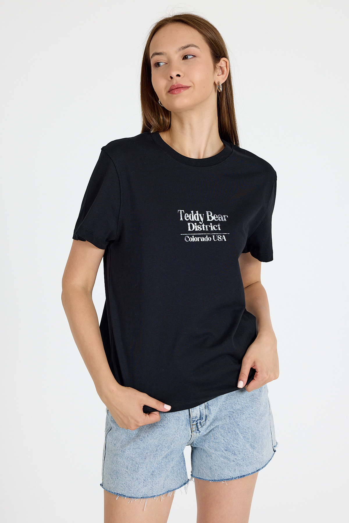Siyah Yazı Baskılı Oversize Tişört 6462 - RAYS