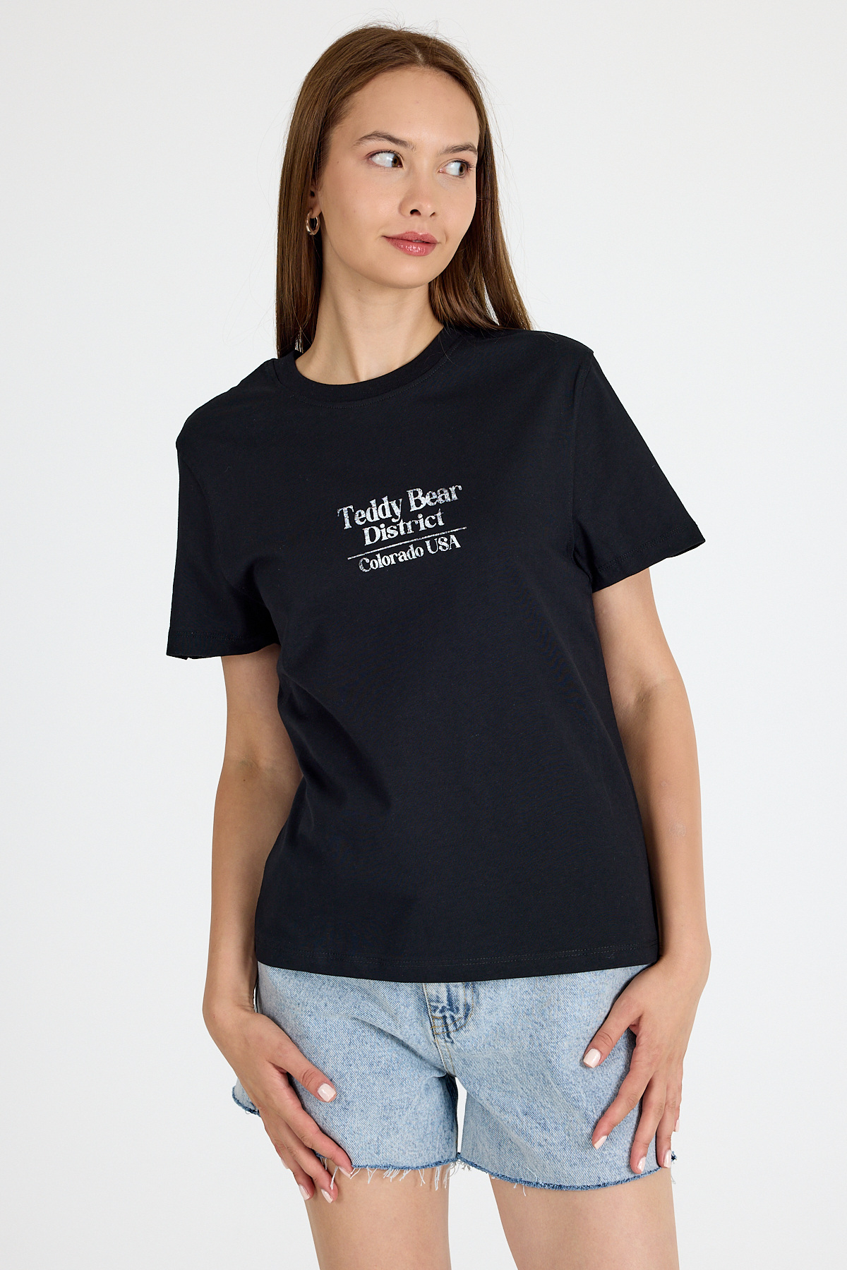 Siyah Yazı Baskılı Oversize Tişört 6462 - 6