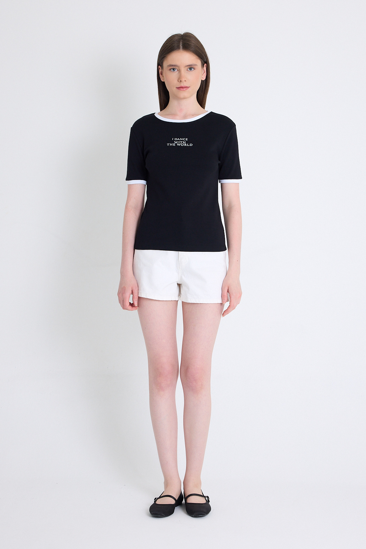 Siyah Yazı Baskılı Relaxed Fit Tişört 5793 - RAYS