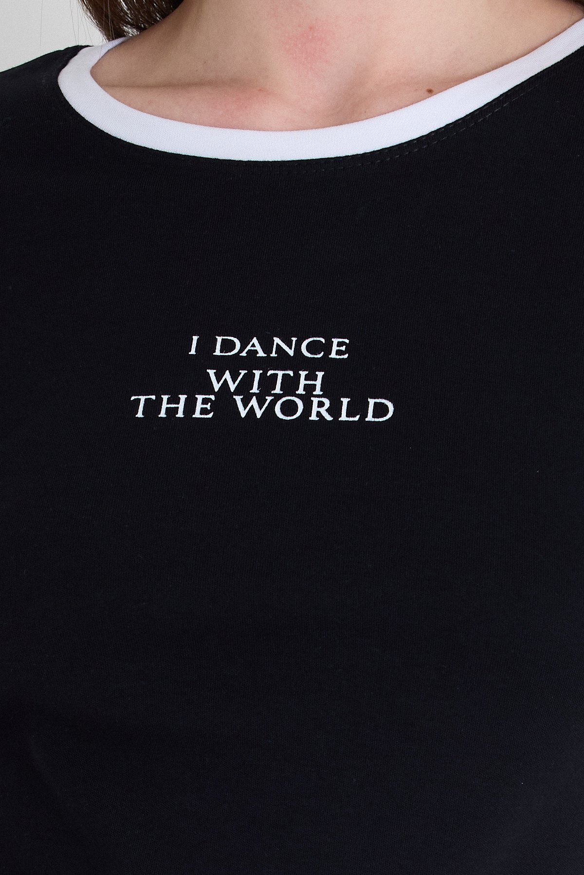 Siyah Yazı Baskılı Relaxed Fit Tişört 5793 - 4