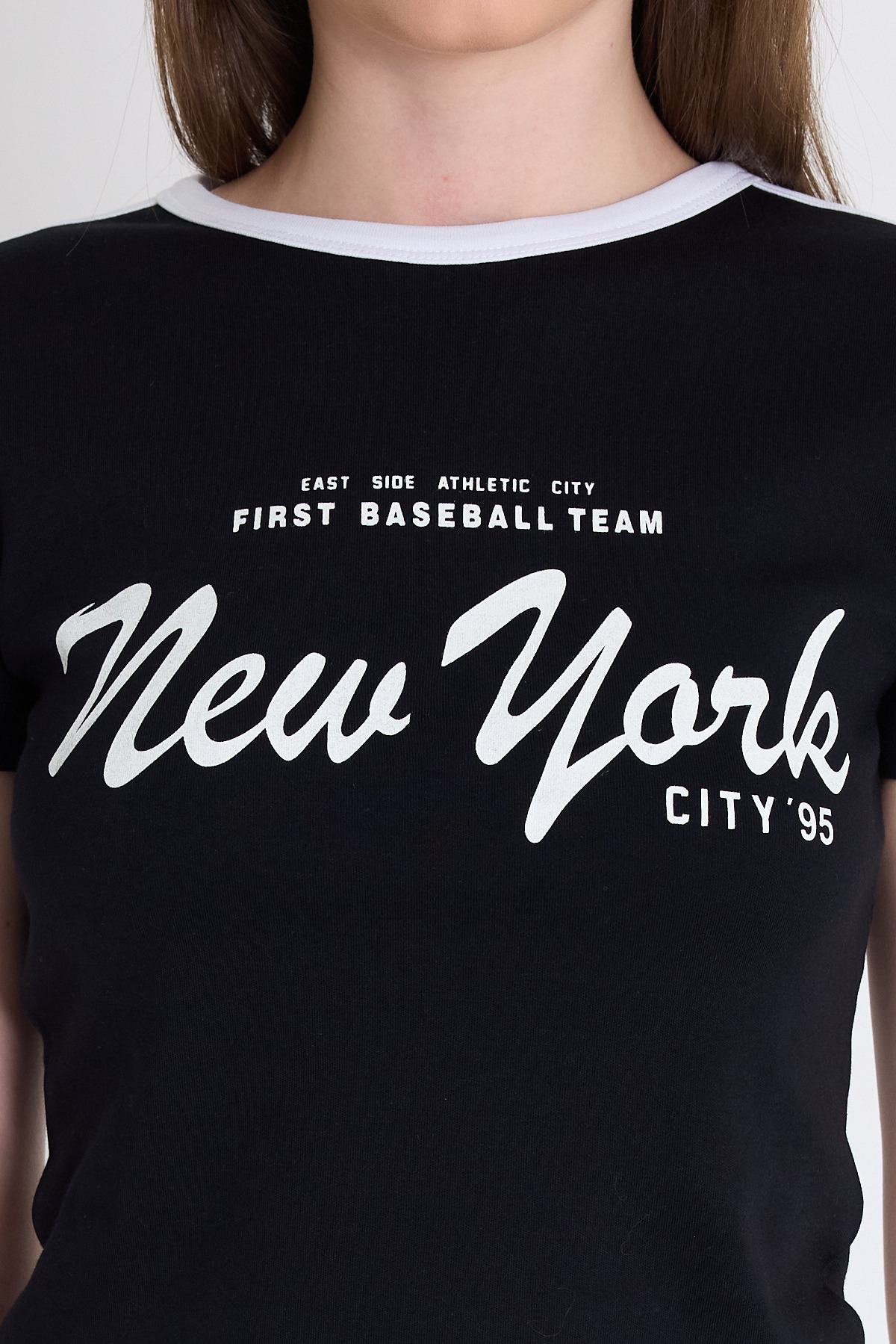 Siyah Yazı Baskılı Slim Fit Crop Tişört 6059 - 4