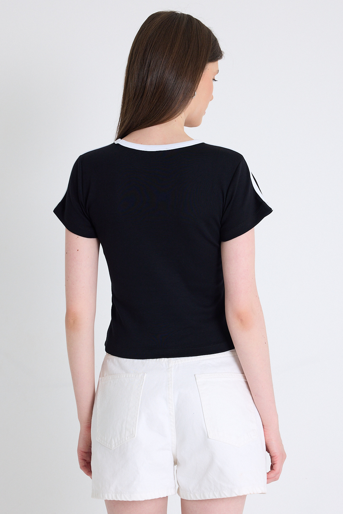 Siyah Yazı Baskılı Slim Fit Crop Tişört 6059 - 5