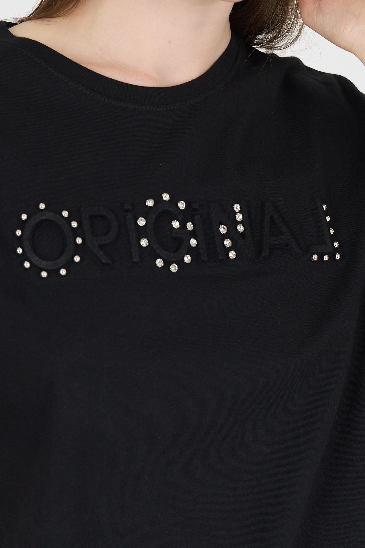 Siyah Yazı Kabartmalı Relaxed Fit Tişört 25224 - RAYS