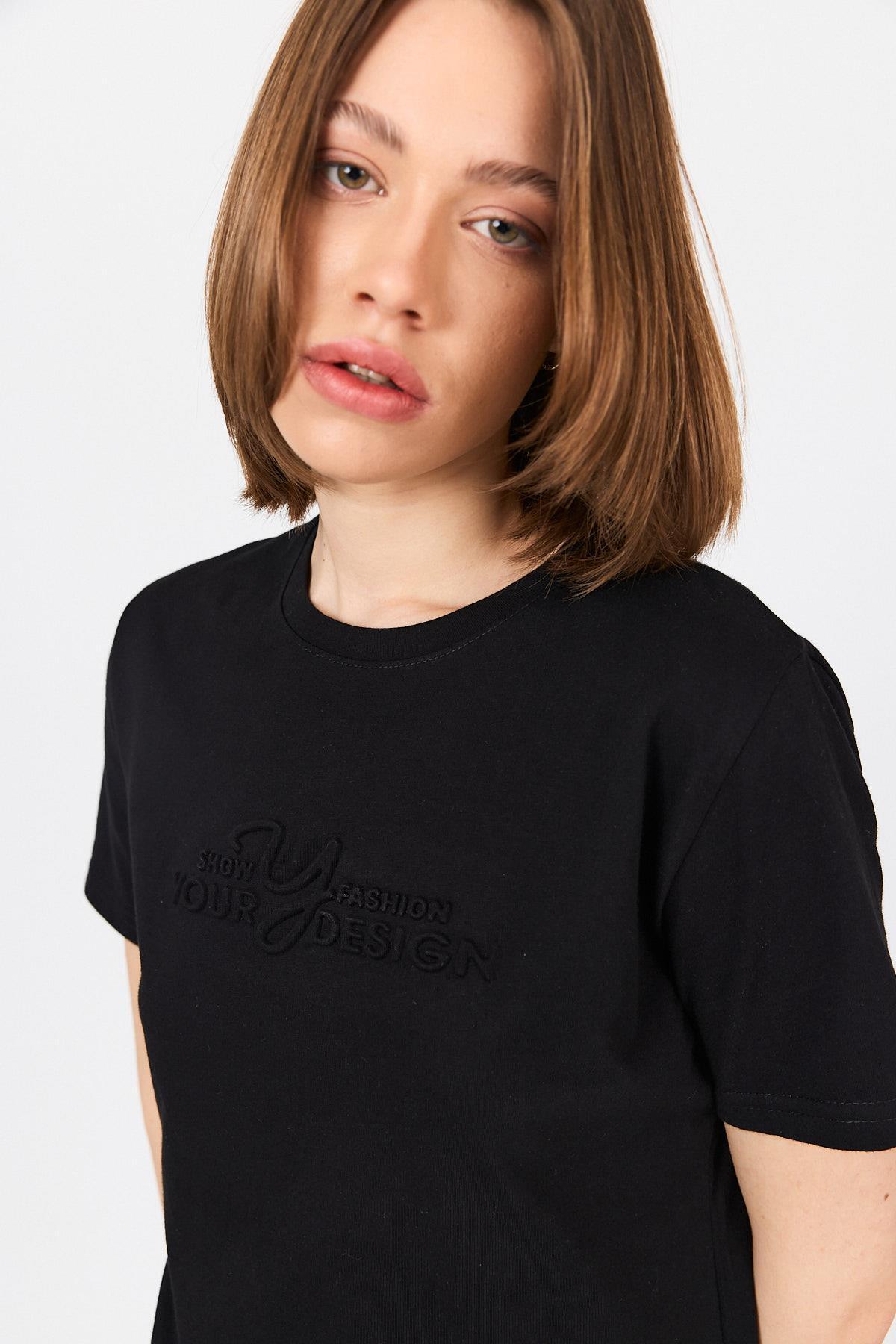 Siyah Yazı Kabartmalı Tişört 25223 - 3