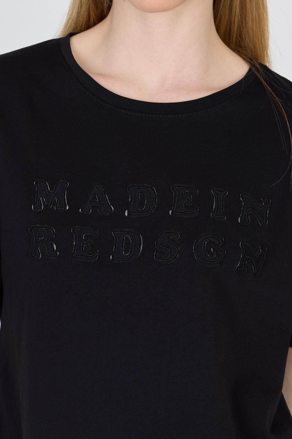 Siyah Yazı Nakışlı Crop Tişört 25259 - 4