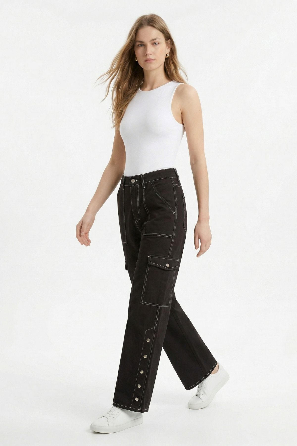 Yüksek Bel Cepli Jean 1059 Siyah - 1