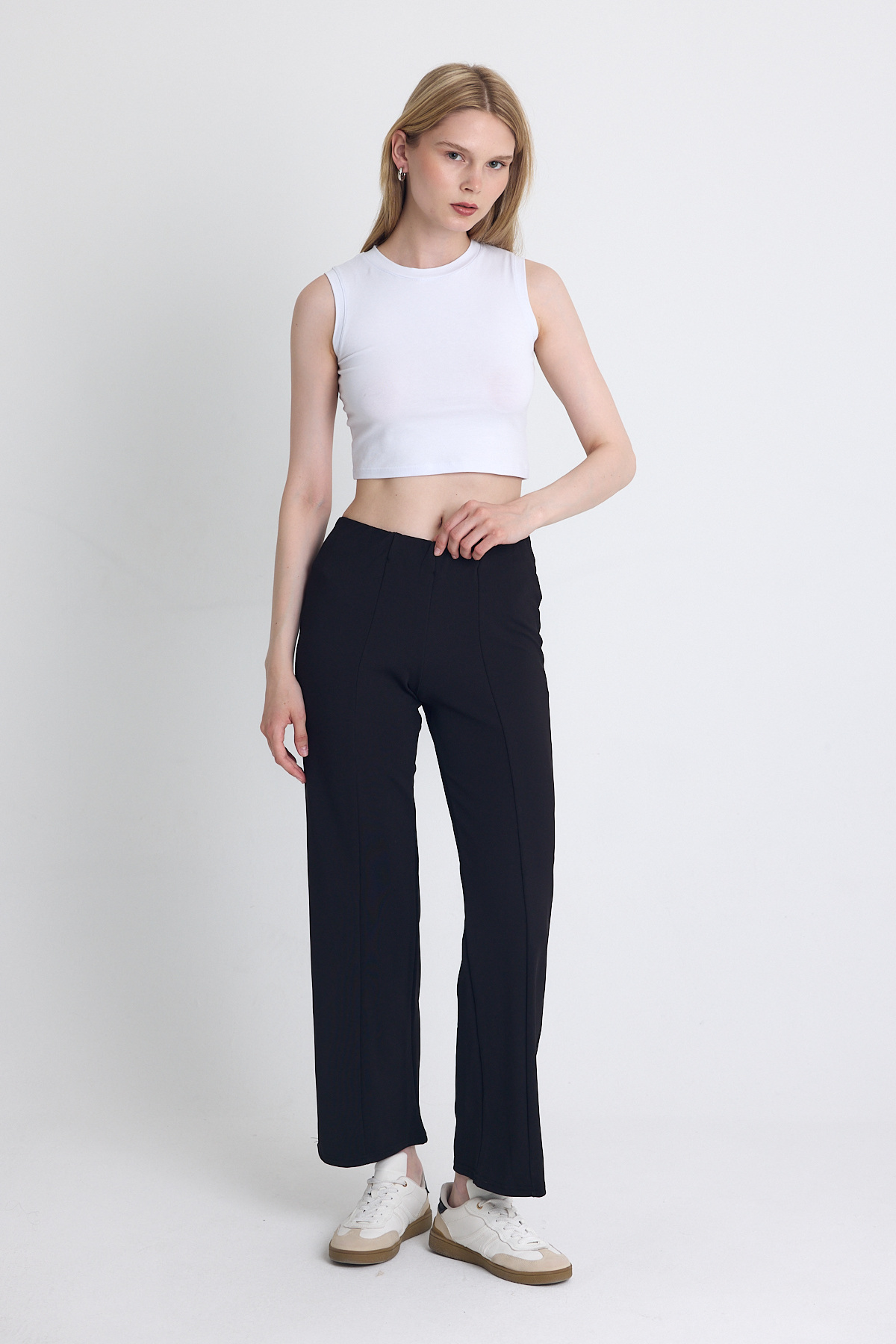 Siyah Yüksek Bel Dikiş Detaylı Tayt Pantolon 1002 - 2