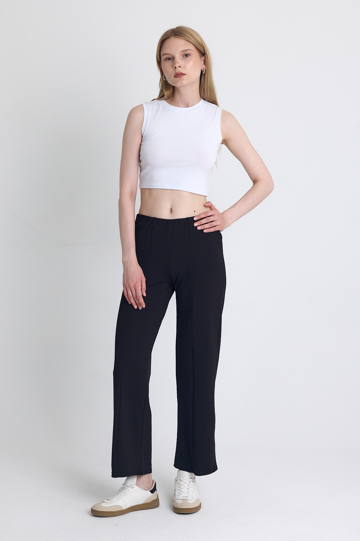 Siyah Yüksek Bel Dikiş Detaylı Tayt Pantolon 1002 - 3