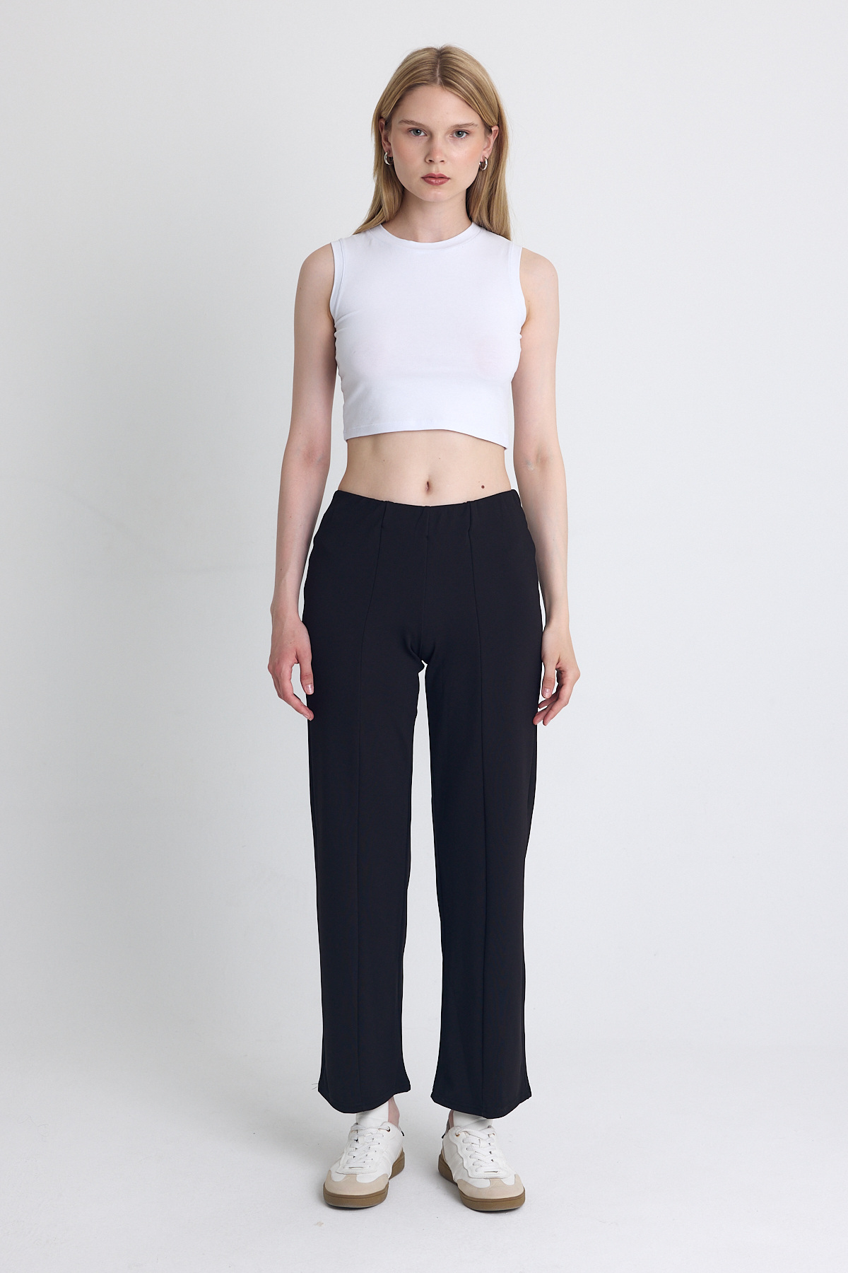 Siyah Yüksek Bel Dikiş Detaylı Tayt Pantolon 1002 - 6