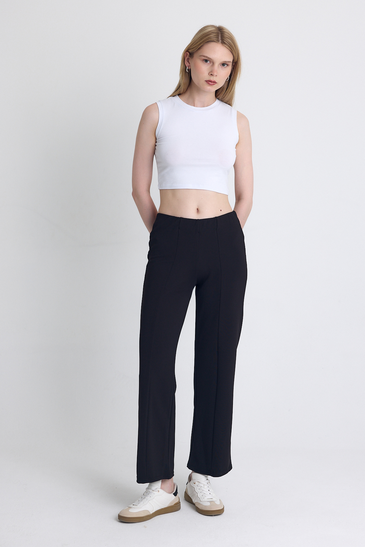 Siyah Yüksek Bel Dikiş Detaylı Tayt Pantolon 1002 - RAYS