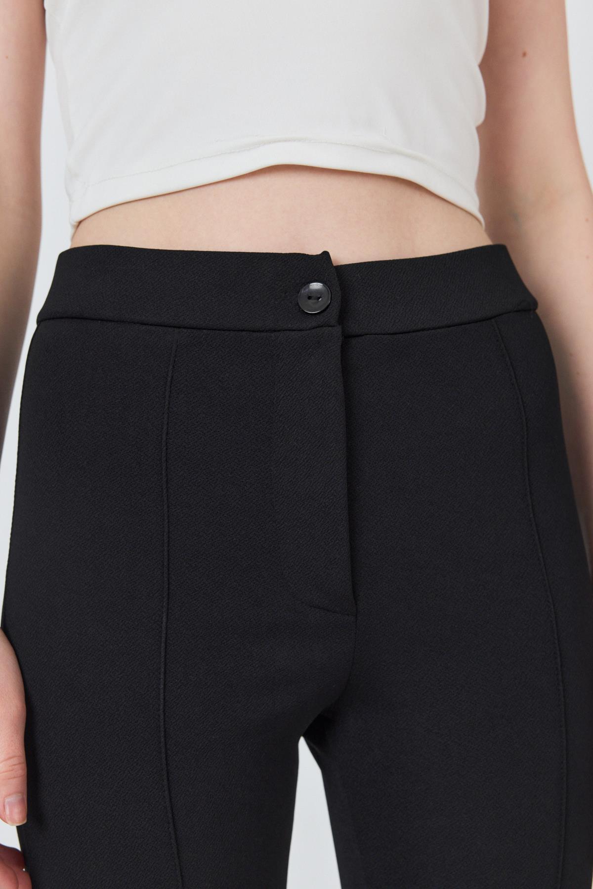 Siyah Yüksek Bel Nervür Dikiş Detaylı Tayt Pantolon 6875A - RAYS