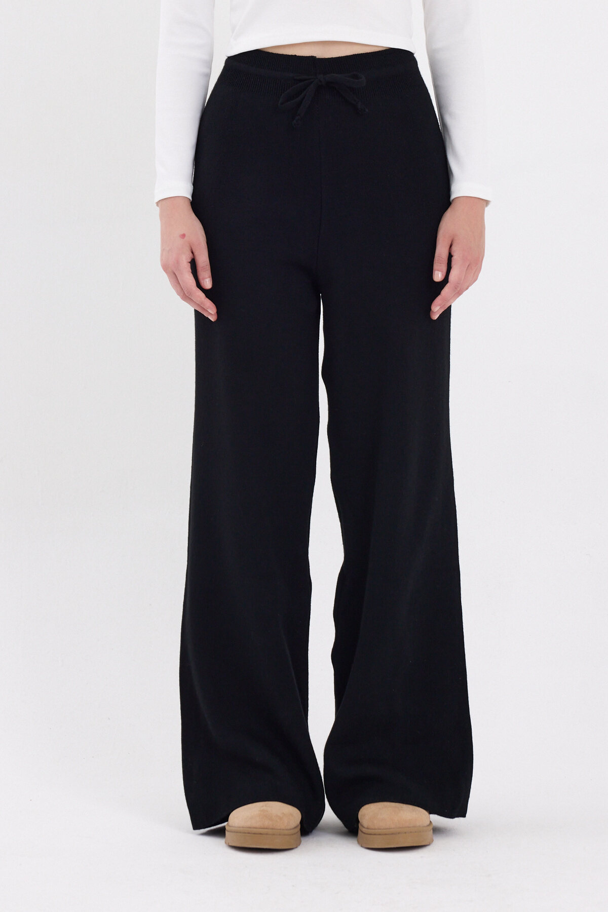 Siyah Yüksek Bel Triko Palazzo Kadın Pantolon 2251 - RAYS