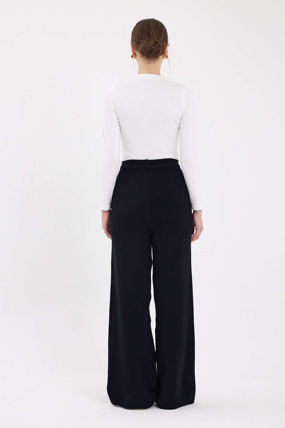 Siyah Yüksek Bel Triko Palazzo Kadın Pantolon 2251 - 5