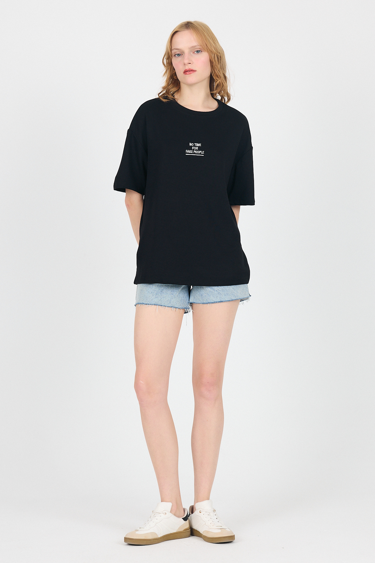 Siyah Yumuşak Dokulu Yazı Baskılı Oversize Tişört 6265 - 3