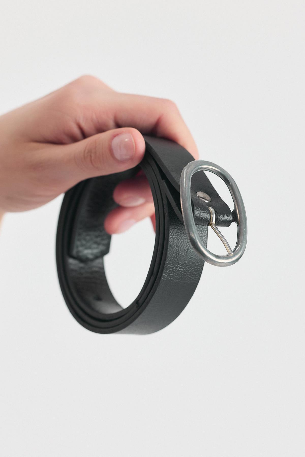 Siyah Yuvarlak Gümüş Tokalı Kemer 415 - 2