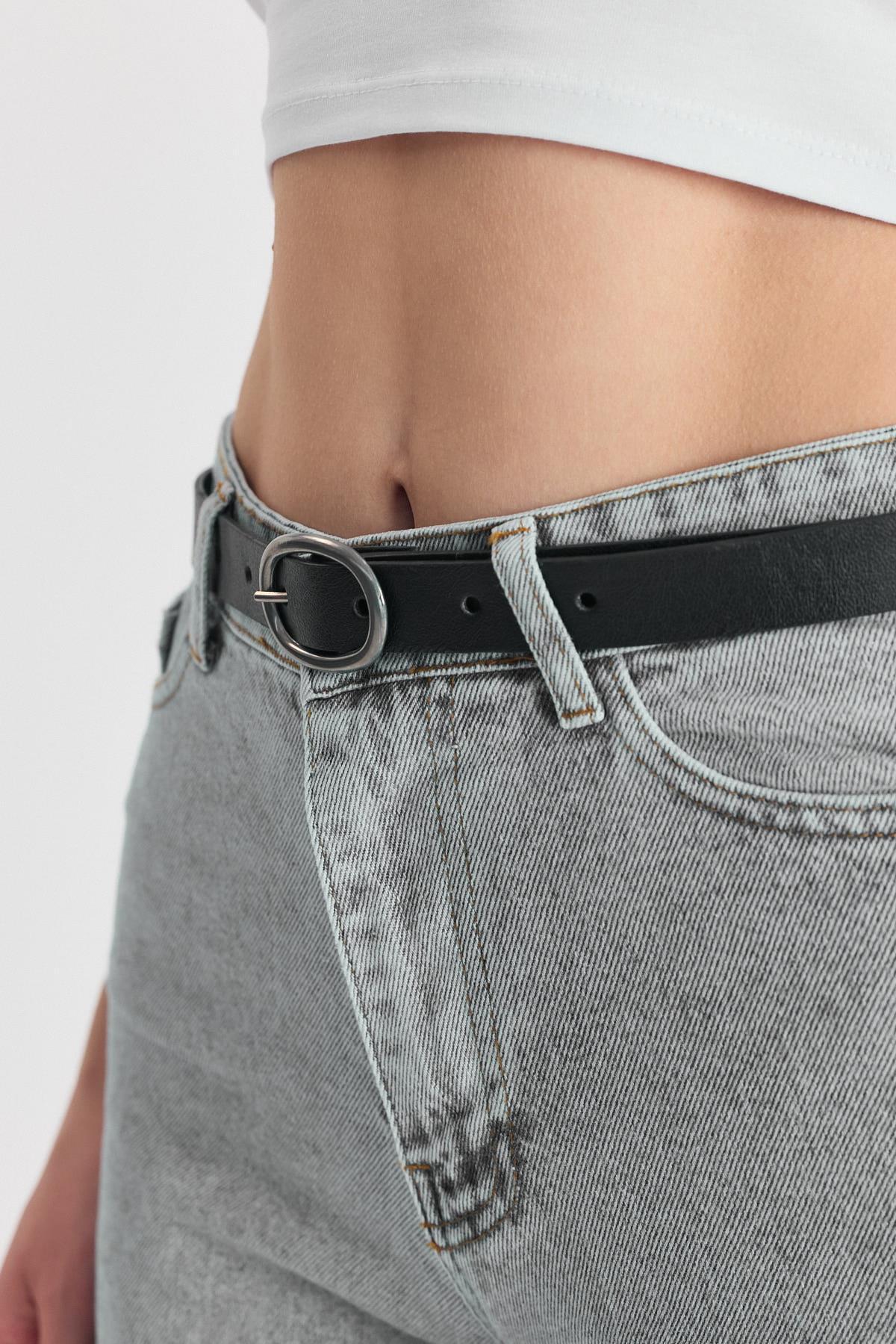 Siyah Yuvarlak Gümüş Tokalı Kemer 415 - 4