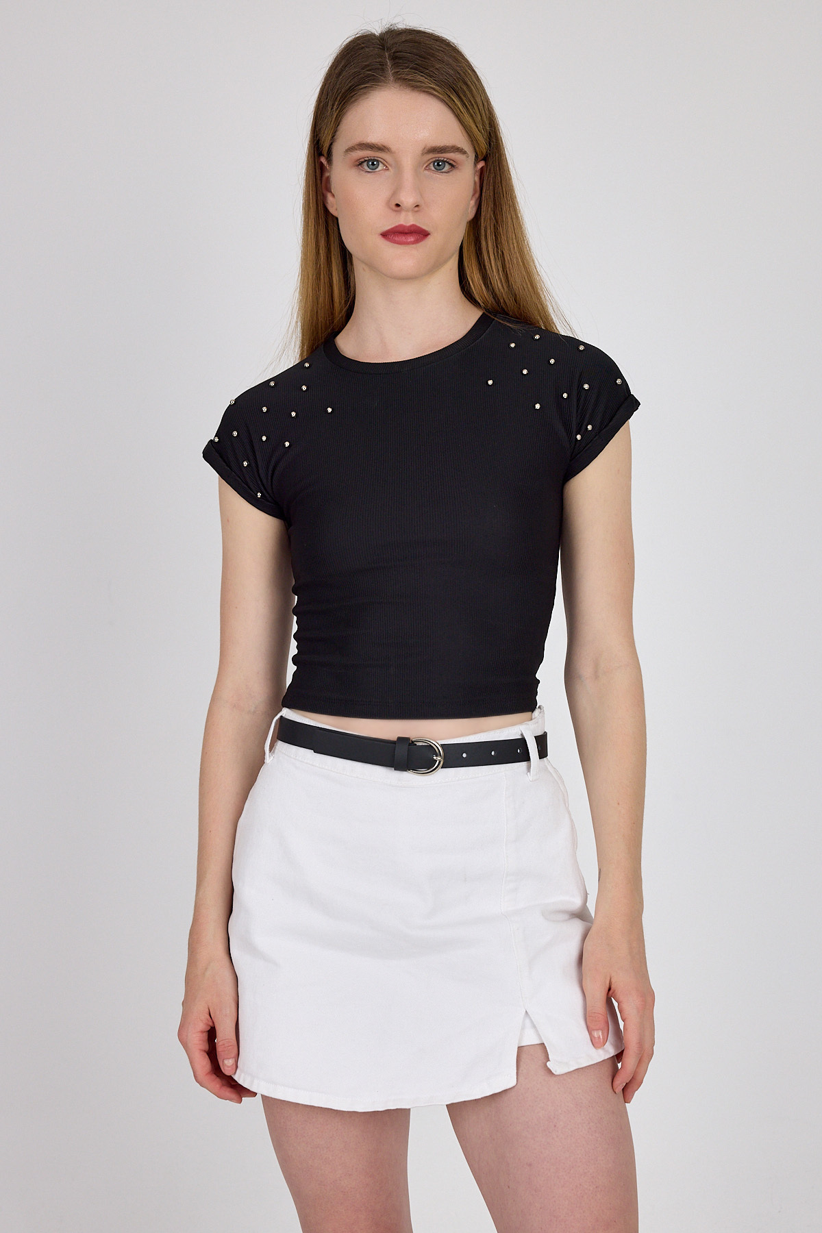 Siyah Yuvarlak Tokalı Gümüş Detaylı Kemer 430 - 3