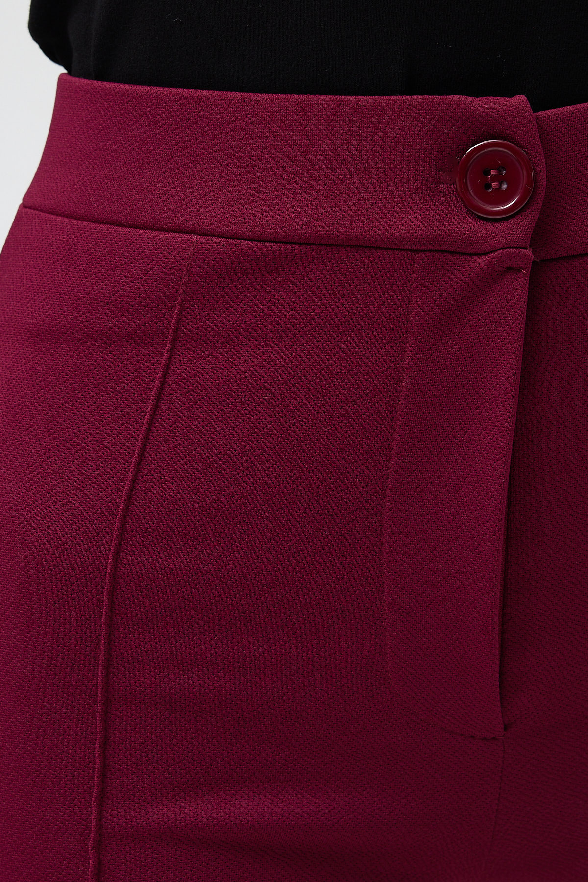 Bordo Straight/Düz Kesim Yüksek Bel Nervür Dikişli Örme Pantolon TCR-6873A - 4