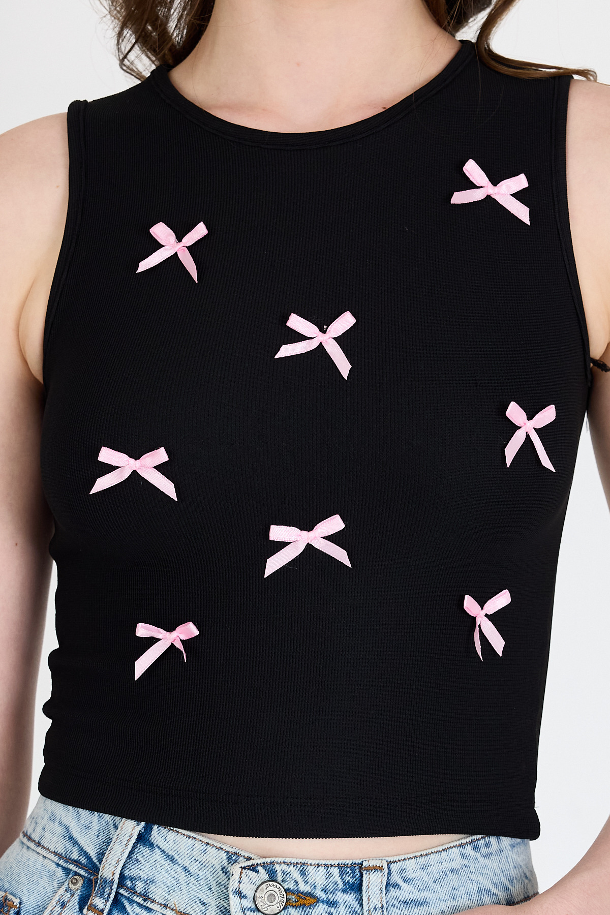 Syah Fiyonk İşlemeli Crop Örme Atlet 0849 - RAYS