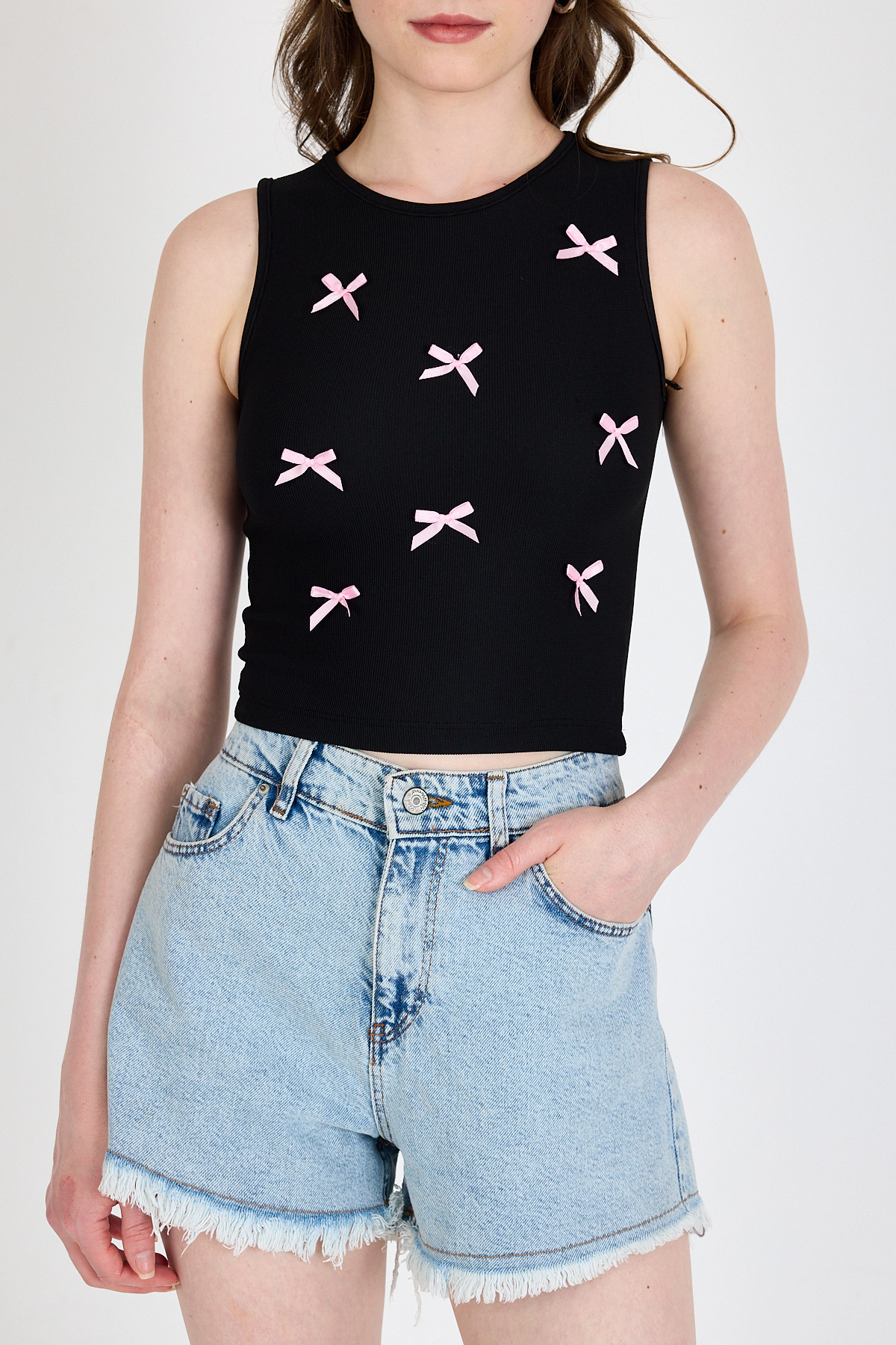 Syah Fiyonk İşlemeli Crop Örme Atlet 0849 - 6