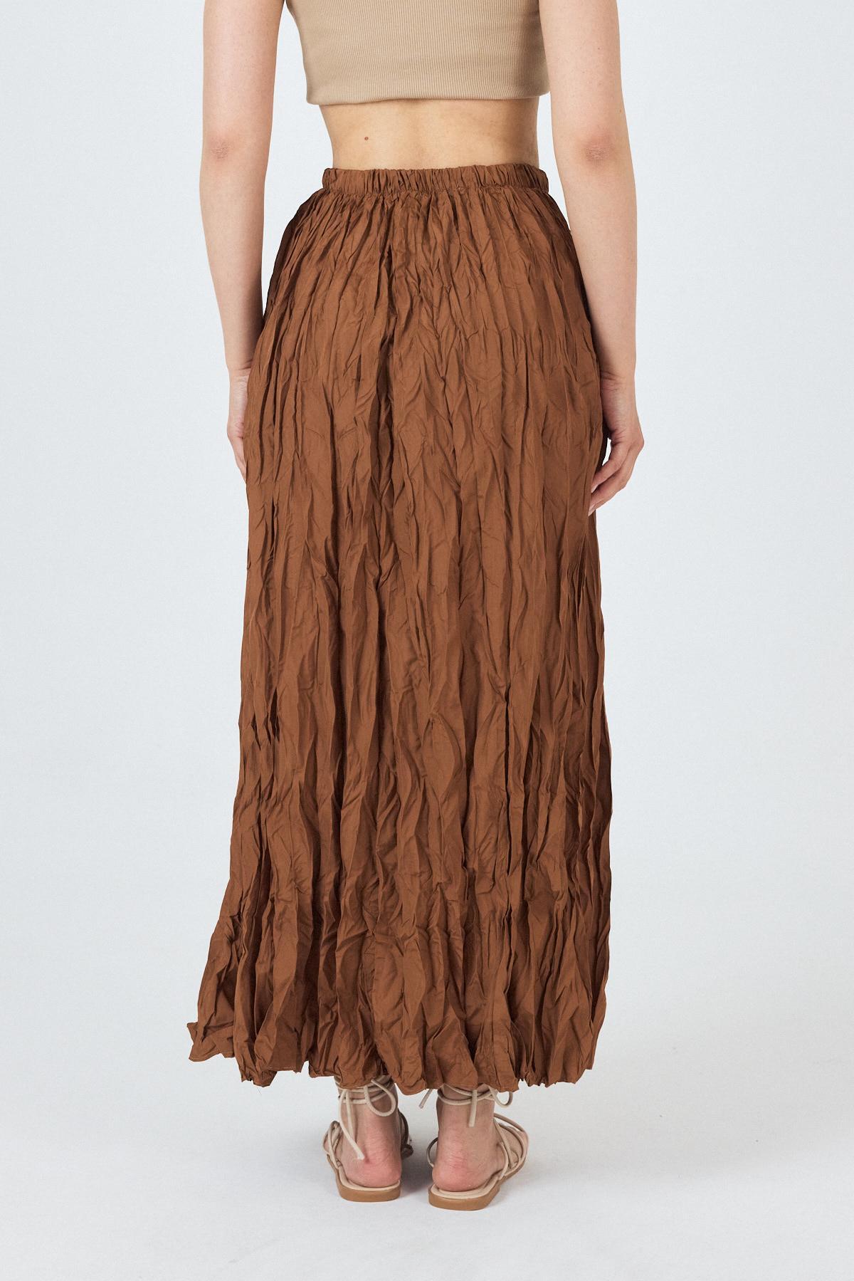 Taba Bel Lastikli Kırışık Kumaş Etek 3483 - 5