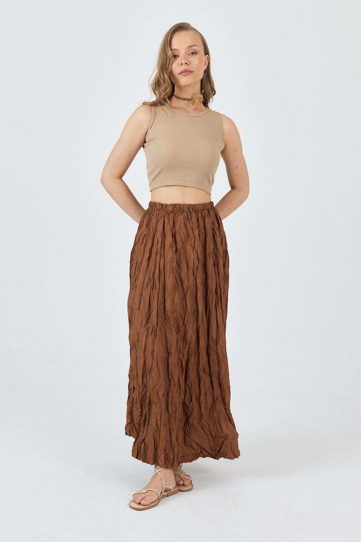 Taba Bel Lastikli Kırışık Kumaş Etek 3483 - 7