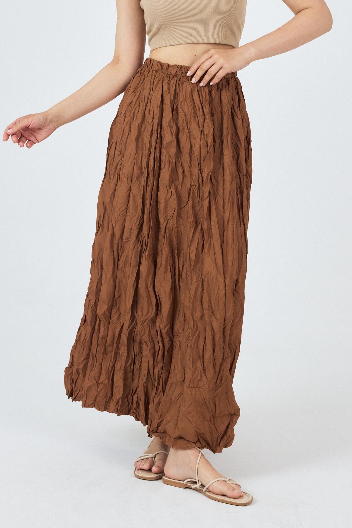 Taba Bel Lastikli Kırışık Kumaş Etek 3483 - RAYS