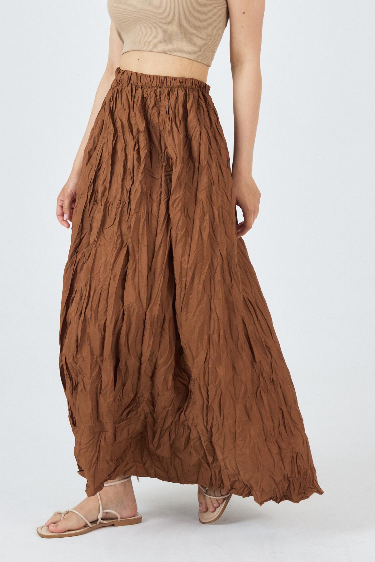 Taba Bel Lastikli Kırışık Kumaş Etek 3483 - RAYS