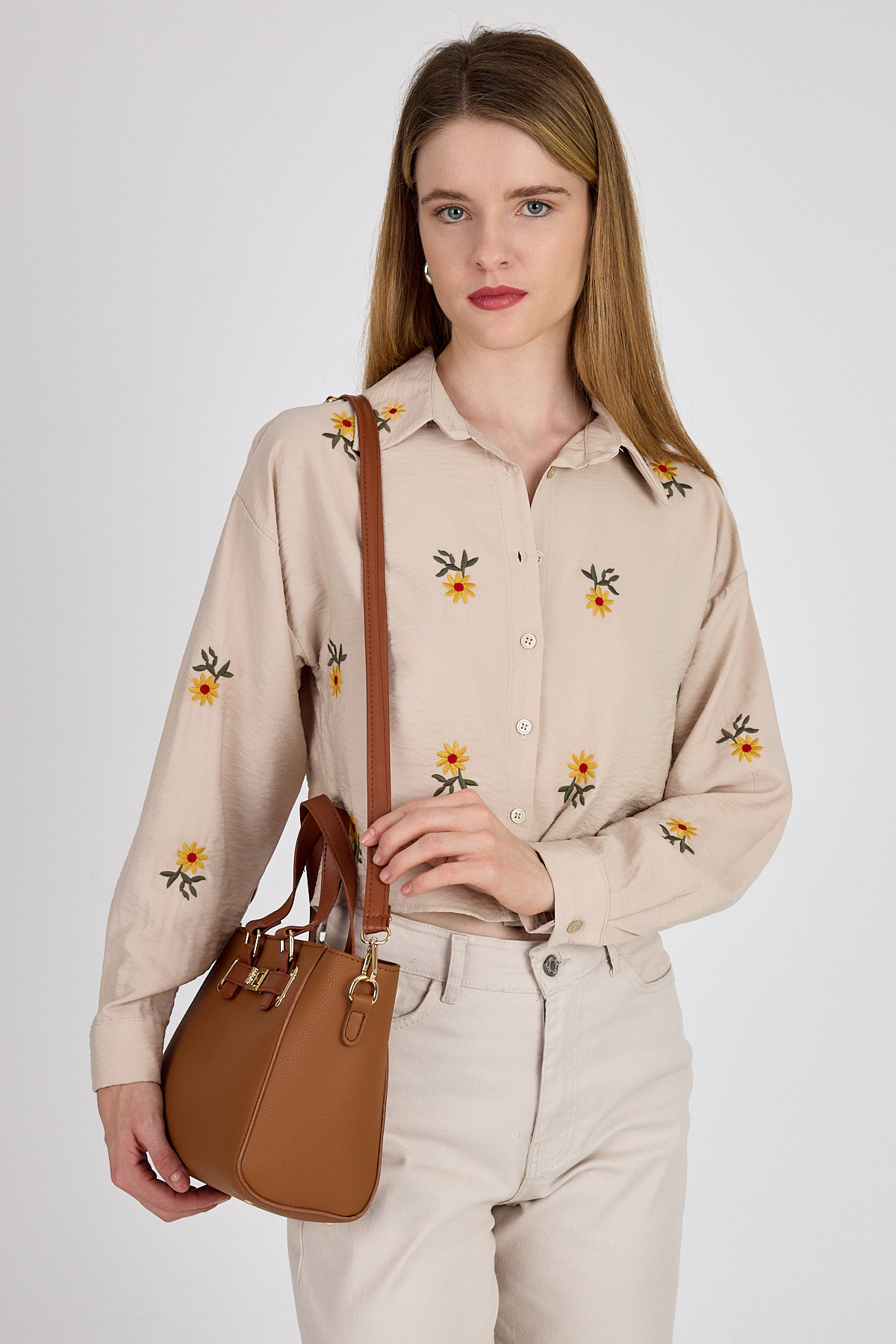 Taba Deri Görünümlü Omuz Çantası 3029 - 7