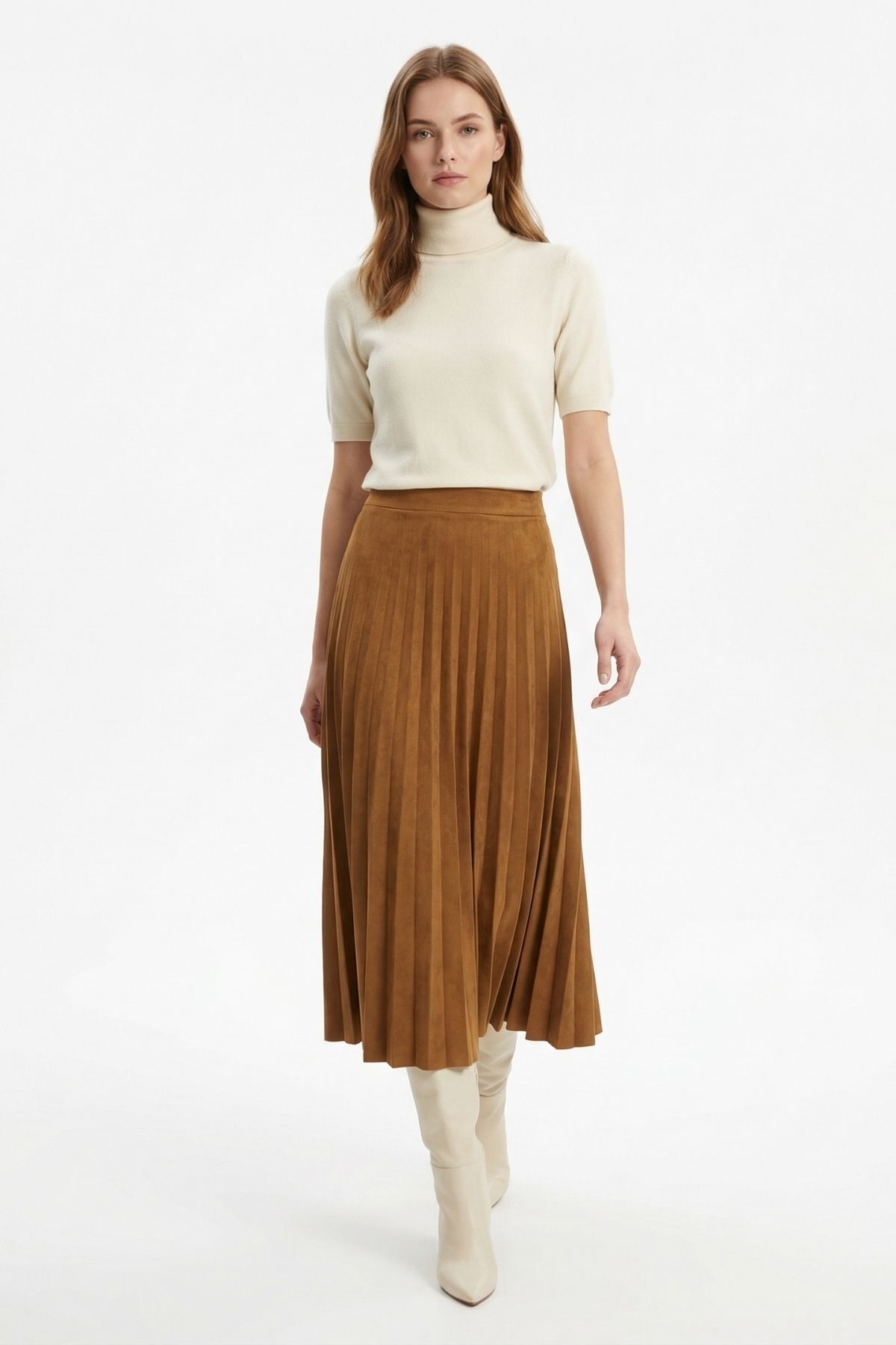 Taba Pliseli Süet Etek 8141M 