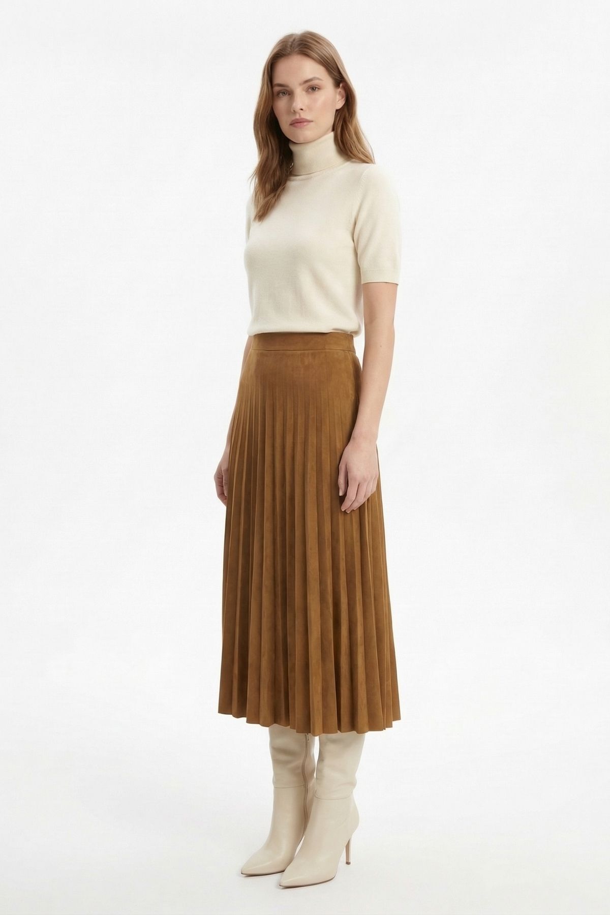 Taba Pliseli Süet Etek 8141M - RAYS (1)