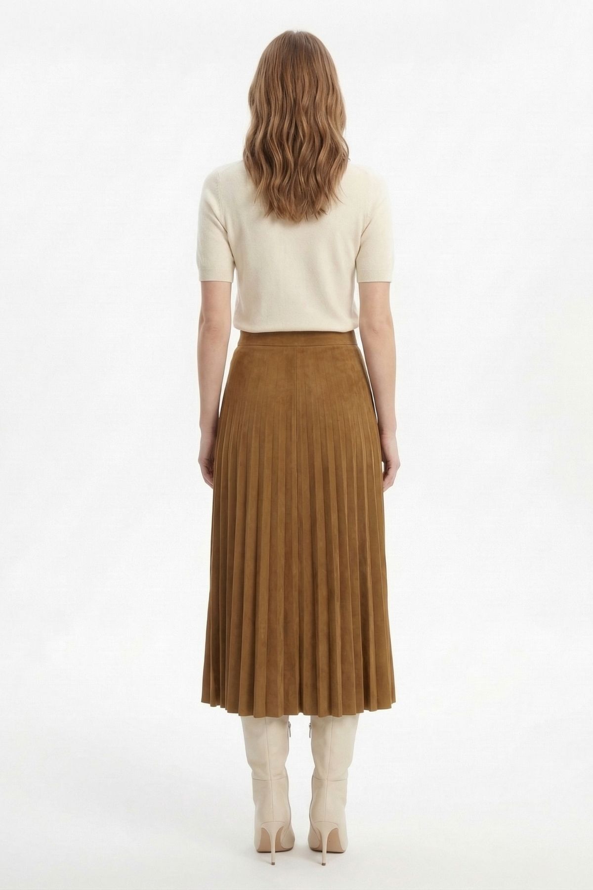 Taba Pliseli Süet Etek 8141M - RAYS