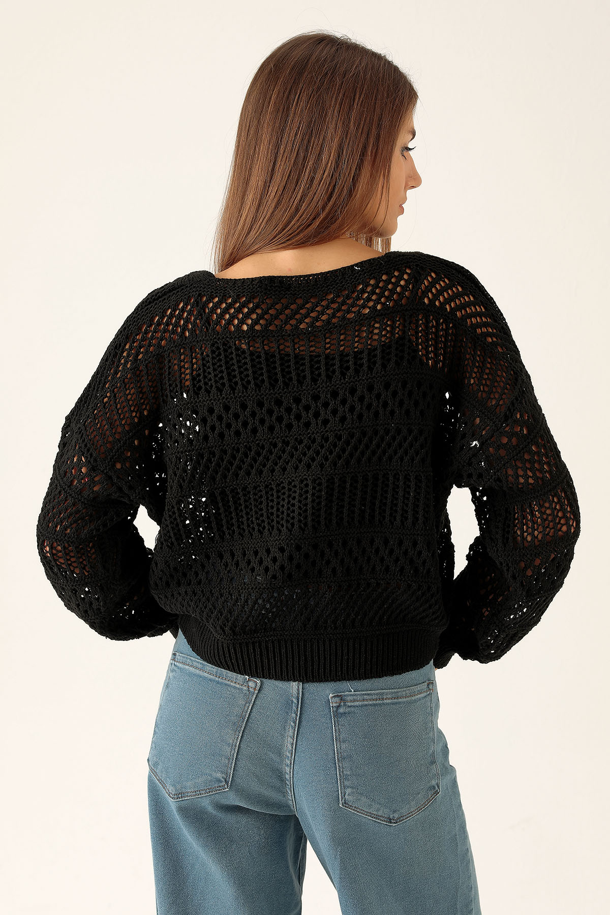 Tahta Düğmeli Bayan Hırka - 1520 Siyah - 3