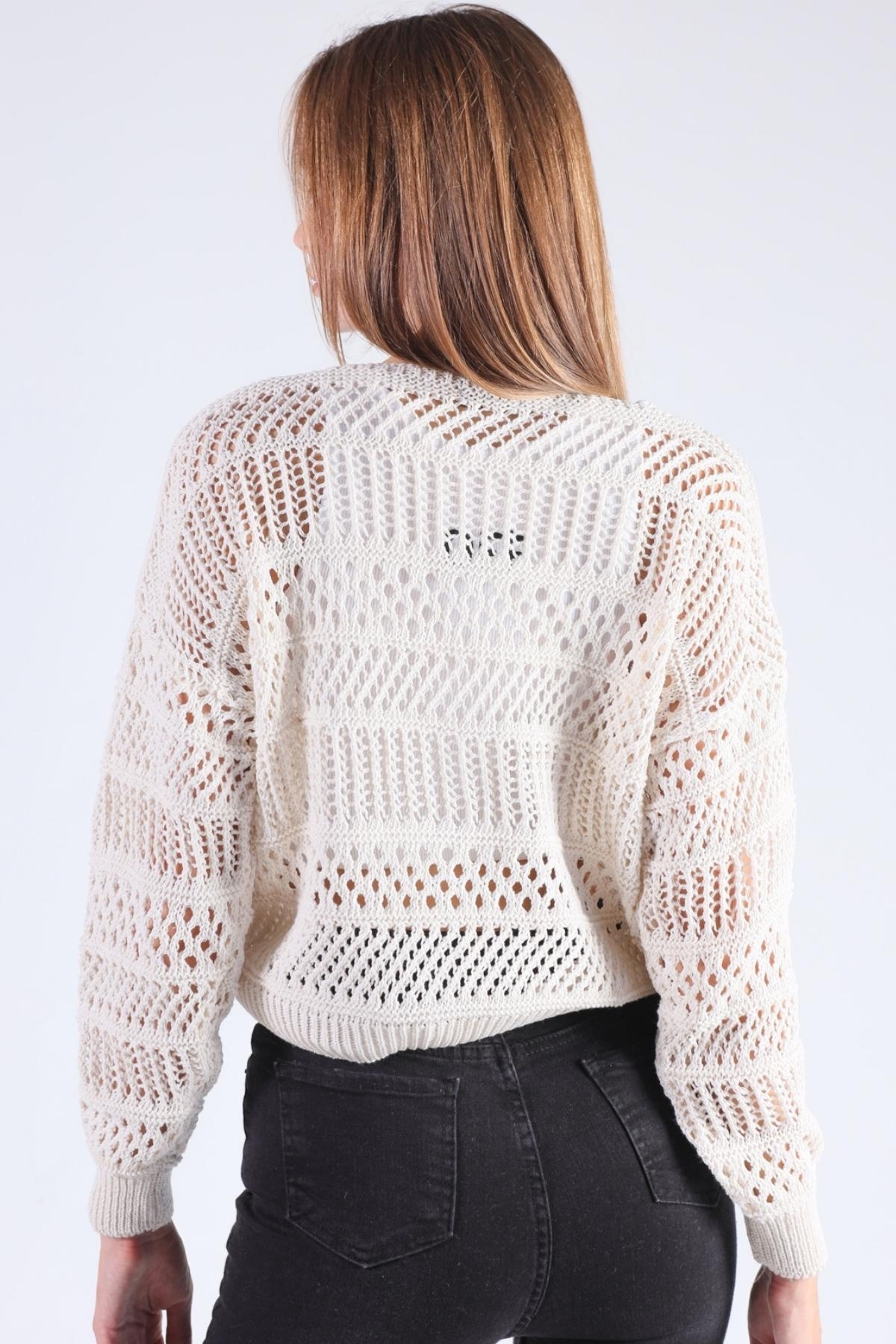 Tahta Düğmeli Bayan Hırka - 1520 Taş - 6